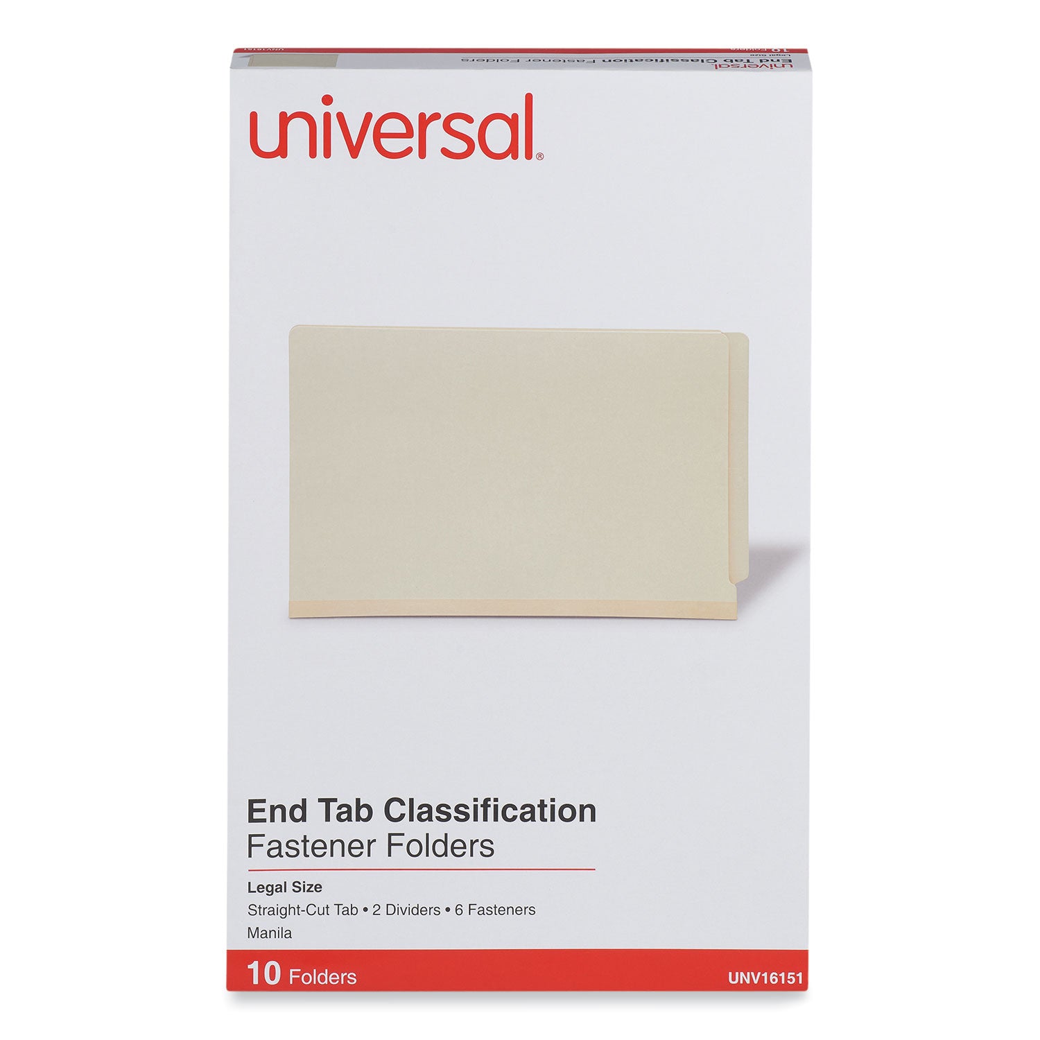 Six-Section Manila End Tab Classification Folders, 2" Expansion, 2 Dividers, 6 Fasteners, Legal Size, Manila Exterior, 10/Box - 