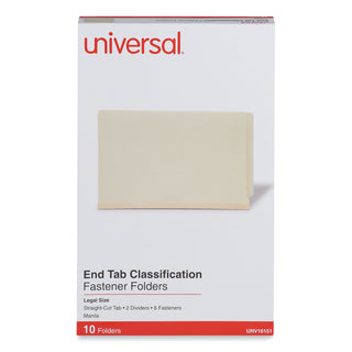 Six-Section Manila End Tab Classification Folders, 2" Expansion, 2 Dividers, 6 Fasteners, Legal Size, Manila Exterior, 10/Box - 