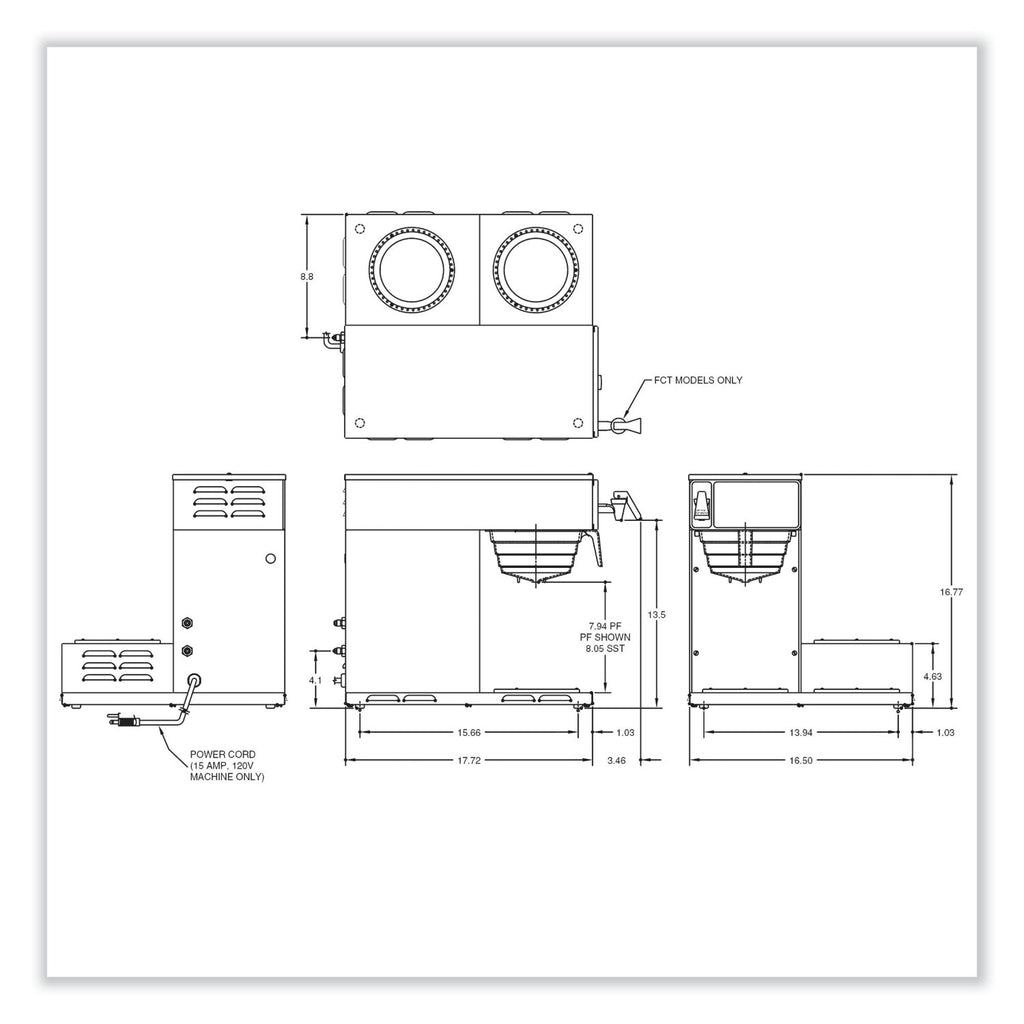 Axiom 15-3 12-Cup Low Profile Automatic Coffee Brewer, Gray/Stainless Steel, Ships in 7-10 Business Days