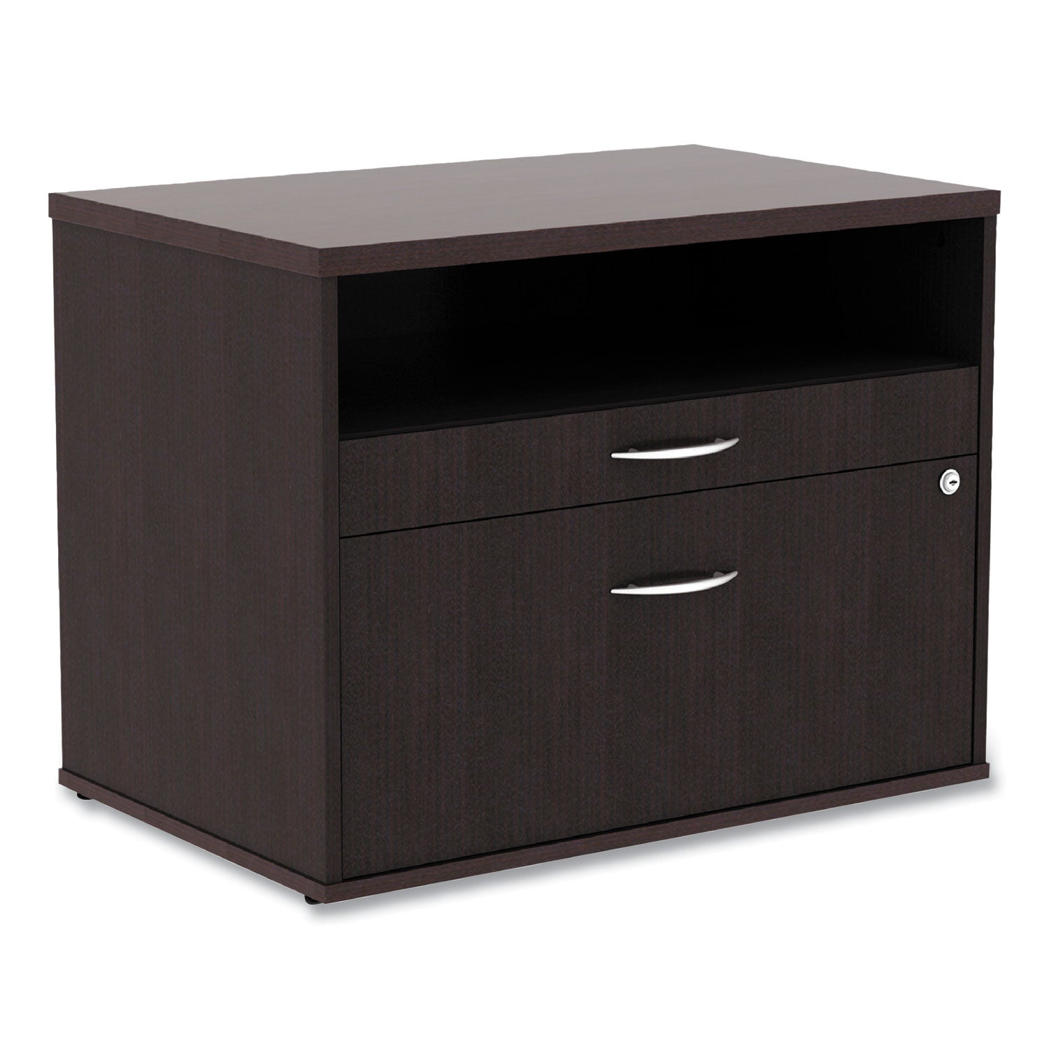 alera-open-office-desk-series-low-file-cabinet-credenza-2-drawer-pencil-filelegal-letter1-shelfespresso295x1913x2288_alels583020es - 1