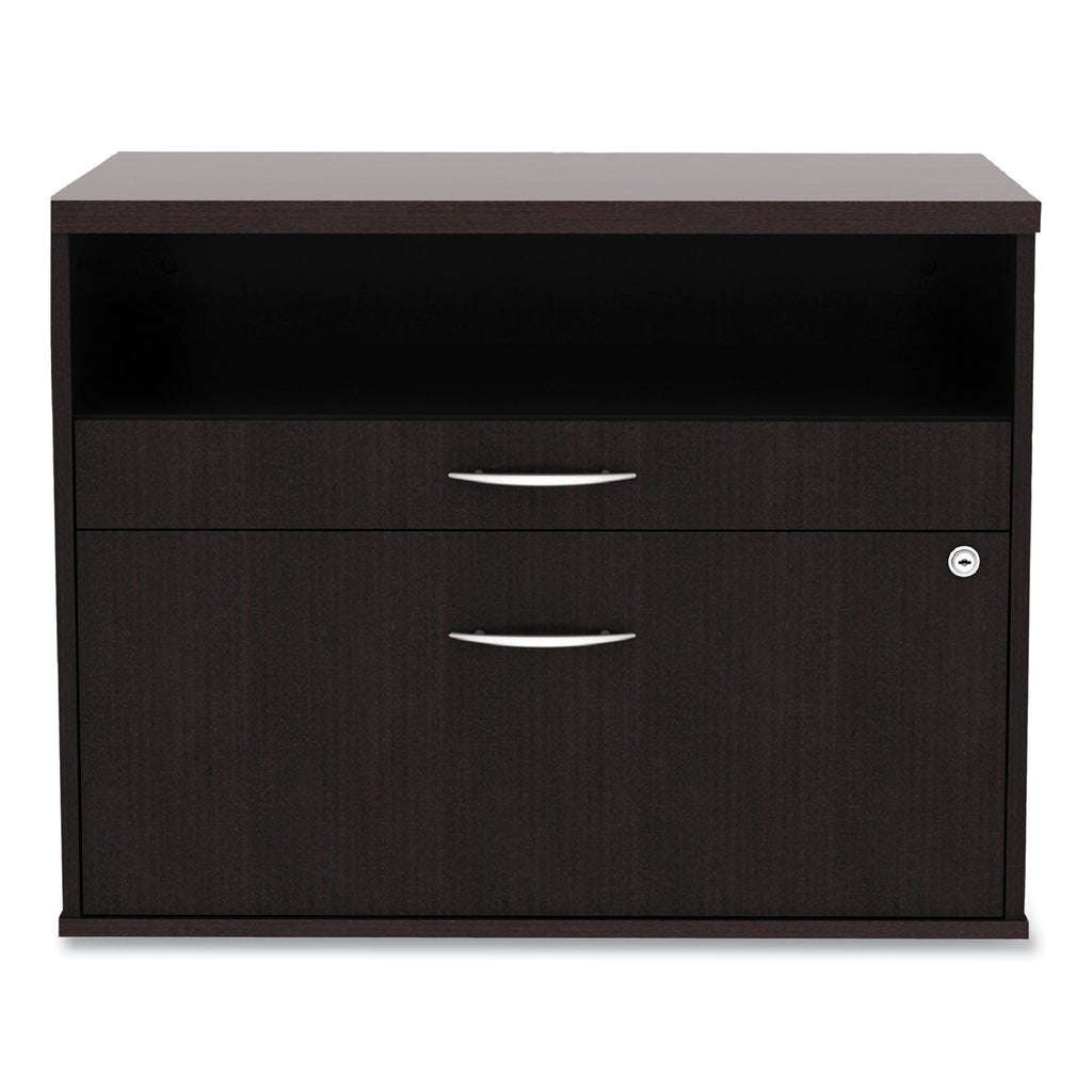 Alera Open Office Desk Series Low File Cabinet Credenza, 2-Drawer: Pencil/File,Legal/Letter,1 Shelf,Espresso,29.5x19.13x22.88