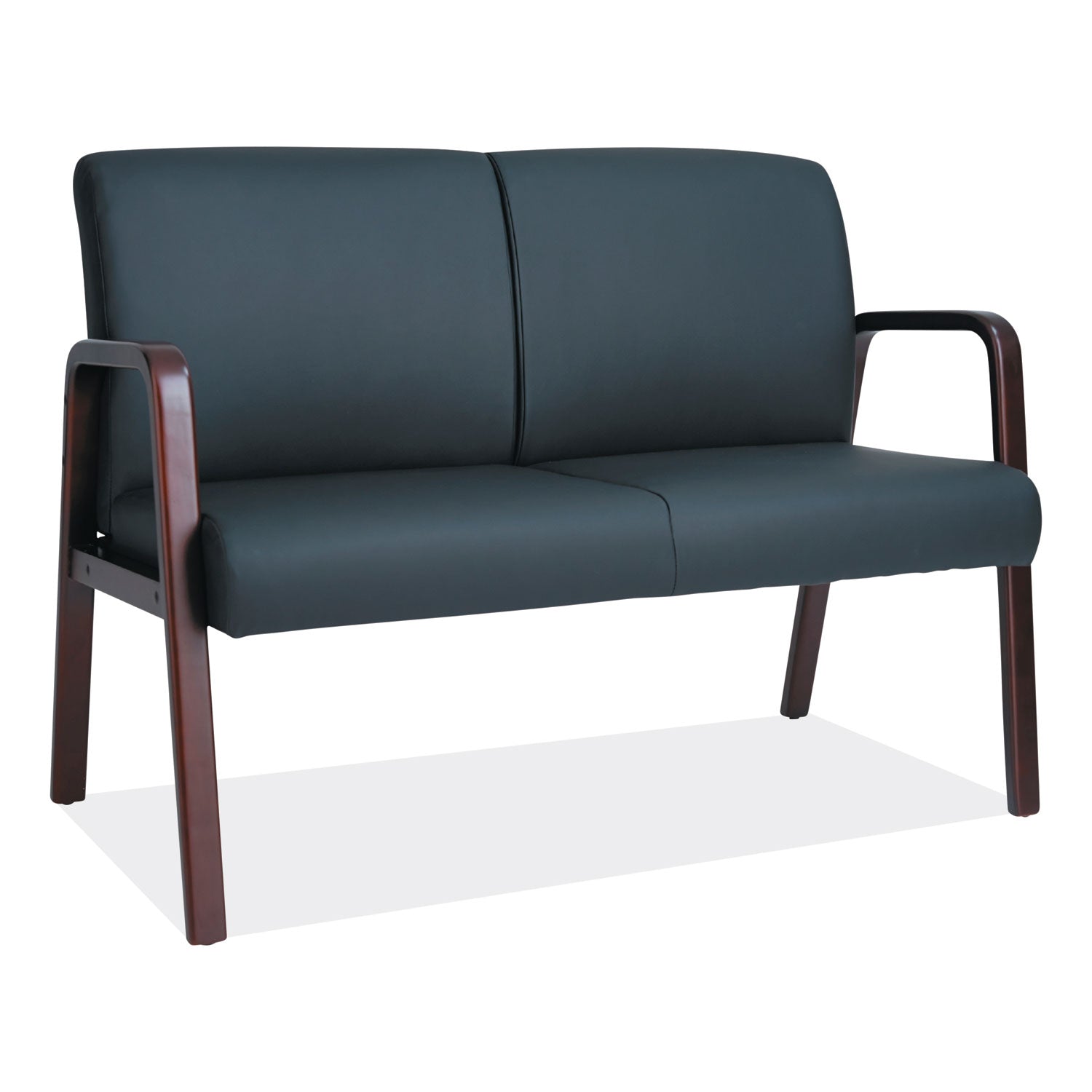 Alera Reception Lounge Series Wood Loveseat, 44.88w x 26.13d x 33h, Black/Mahogany - 