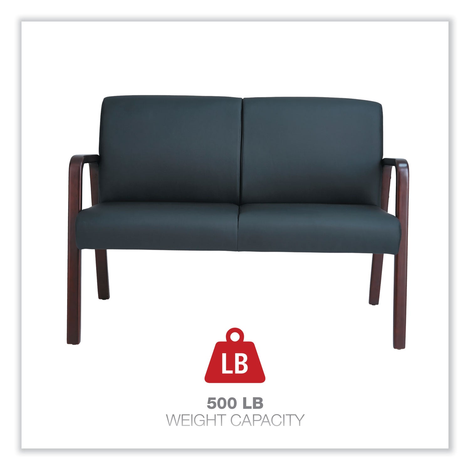 Alera Reception Lounge Series Wood Loveseat, 44.88w x 26.13d x 33h, Black/Mahogany - 