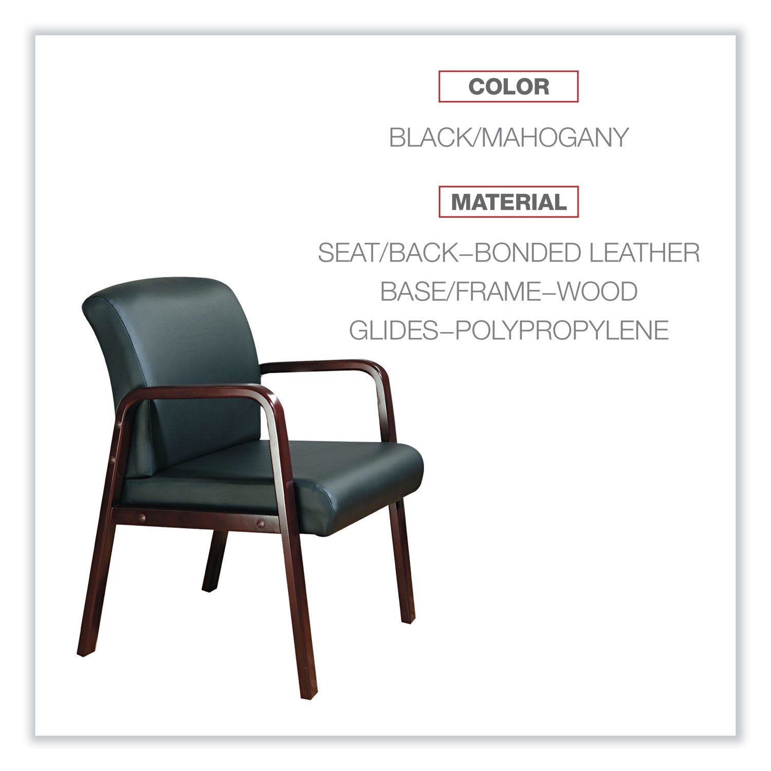 Alera Reception Lounge Series Wood Loveseat, 44.88w x 26.13d x 33h, Black/Mahogany - 