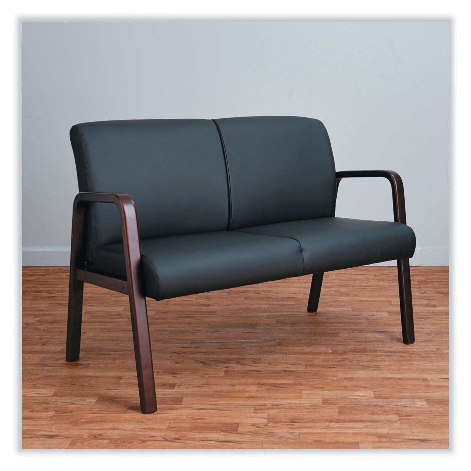 Alera Reception Lounge Series Wood Loveseat, 44.88w x 26.13d x 33h, Black/Mahogany - 