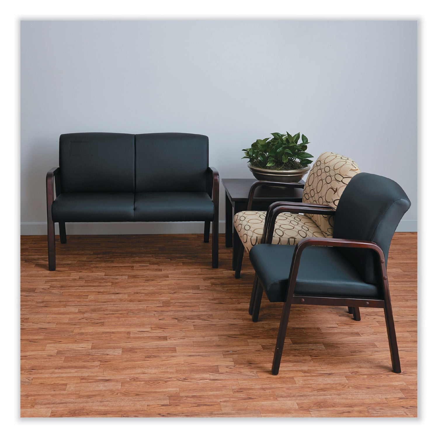 Alera Reception Lounge Series Wood Loveseat, 44.88w x 26.13d x 33h, Black/Mahogany - 