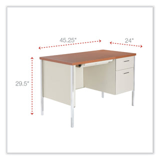 Single Pedestal Steel Desk, 45.25" x 24" x 29.5", Cherry/Putty, Chrome-Plated Legs - 