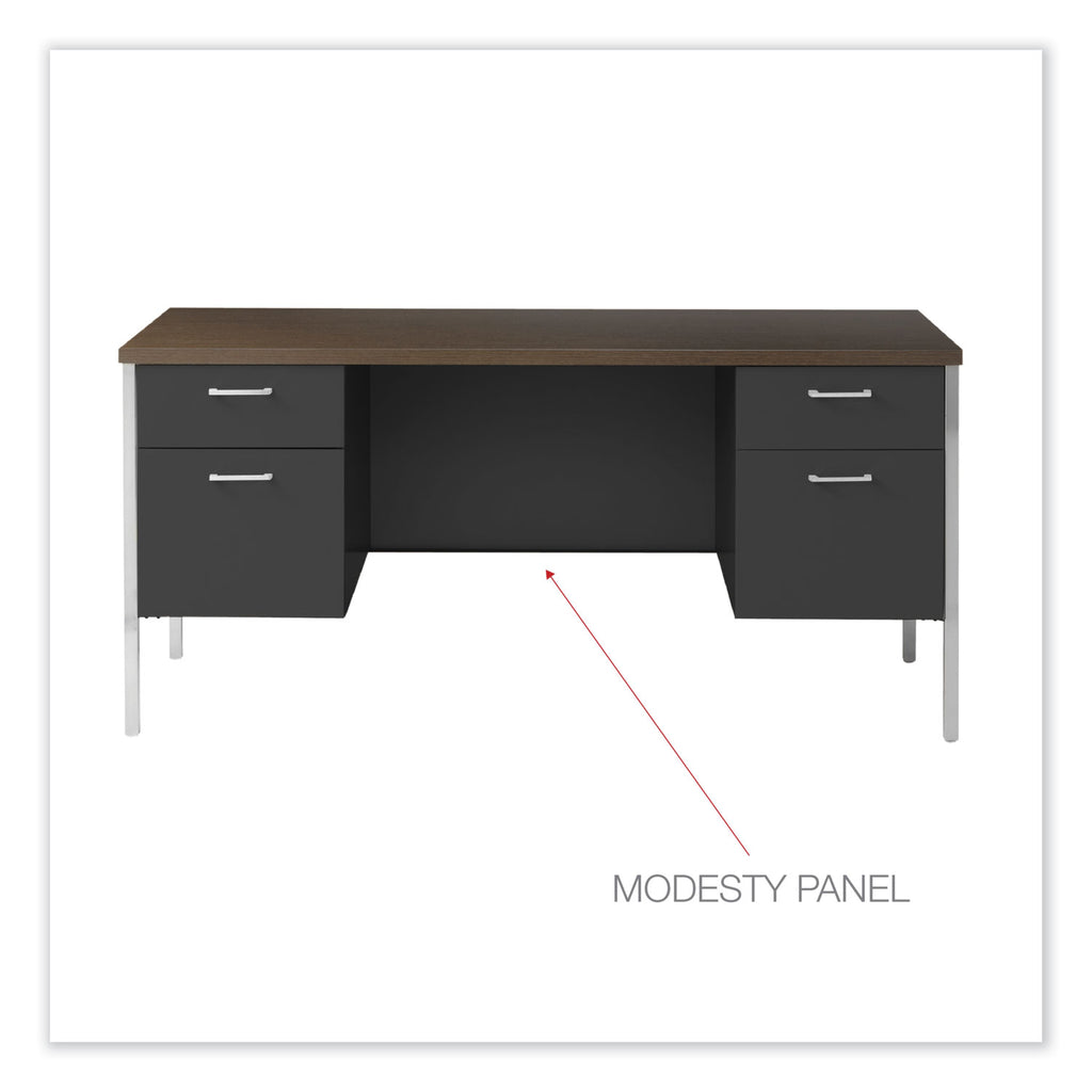 Double Pedestal Steel Credenza, 60w x 24d x 29.5h, Mocha/Black