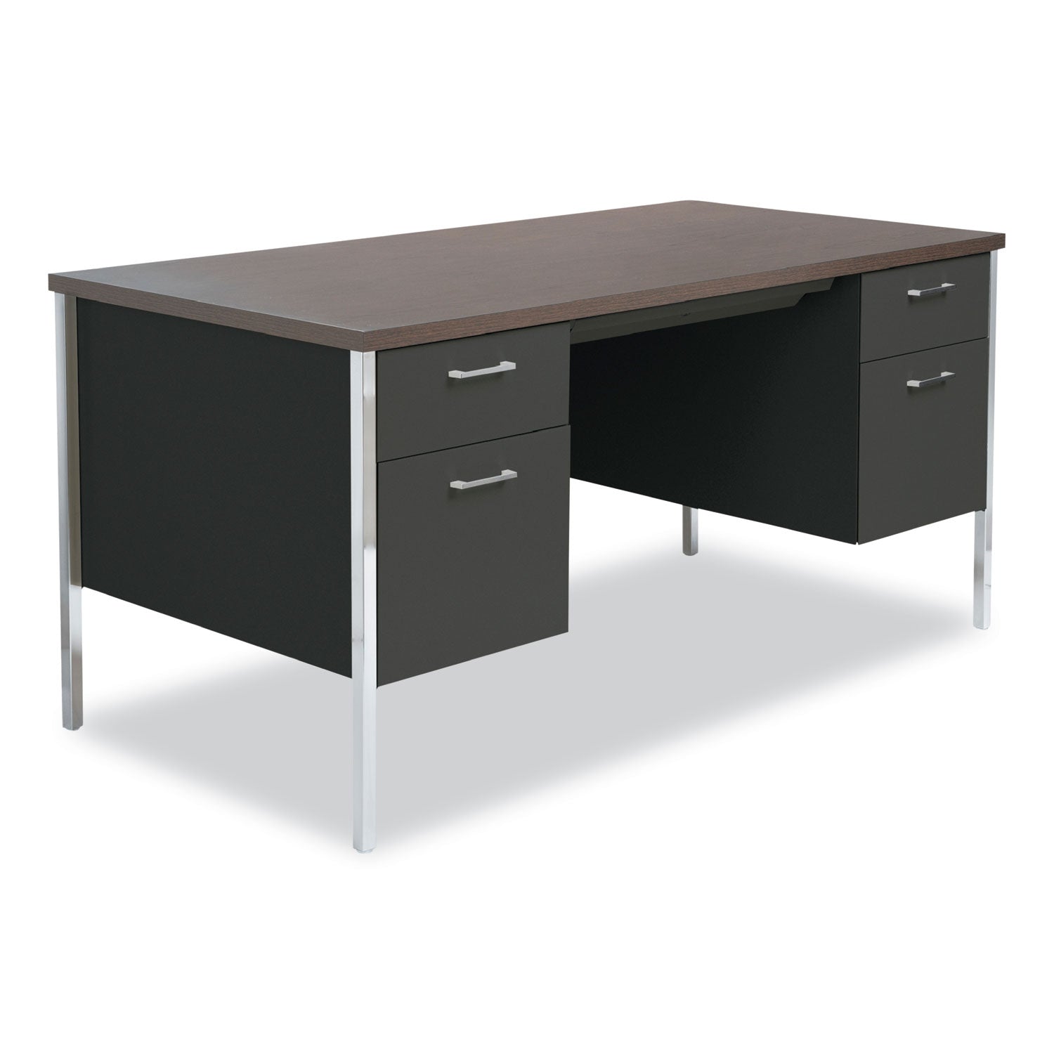 double-pedestal-steel-desk-60-x-30-x-295-mocha-black-chrome-plated-legs_alesd6030bm - 1