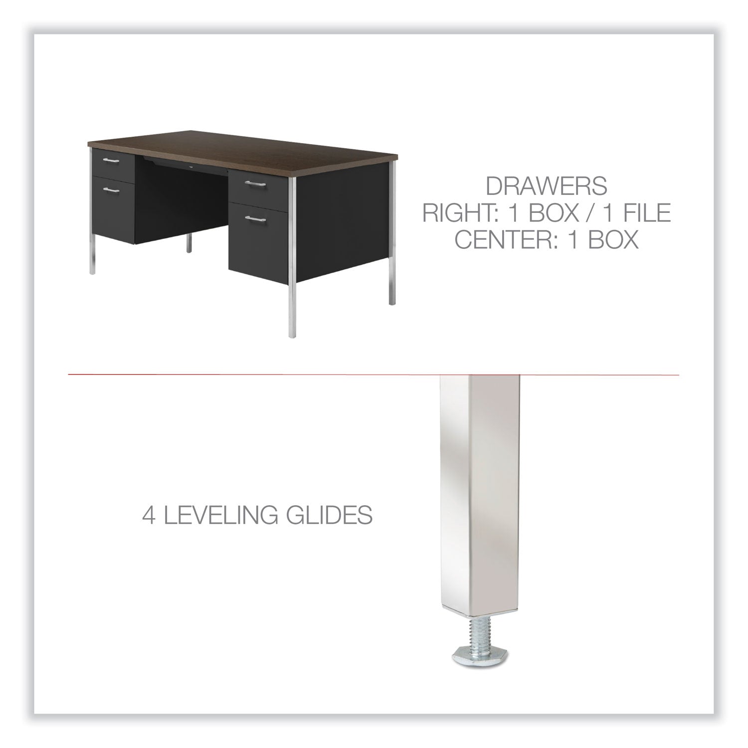 double-pedestal-steel-desk-60-x-30-x-295-mocha-black-chrome-plated-legs_alesd6030bm - 3