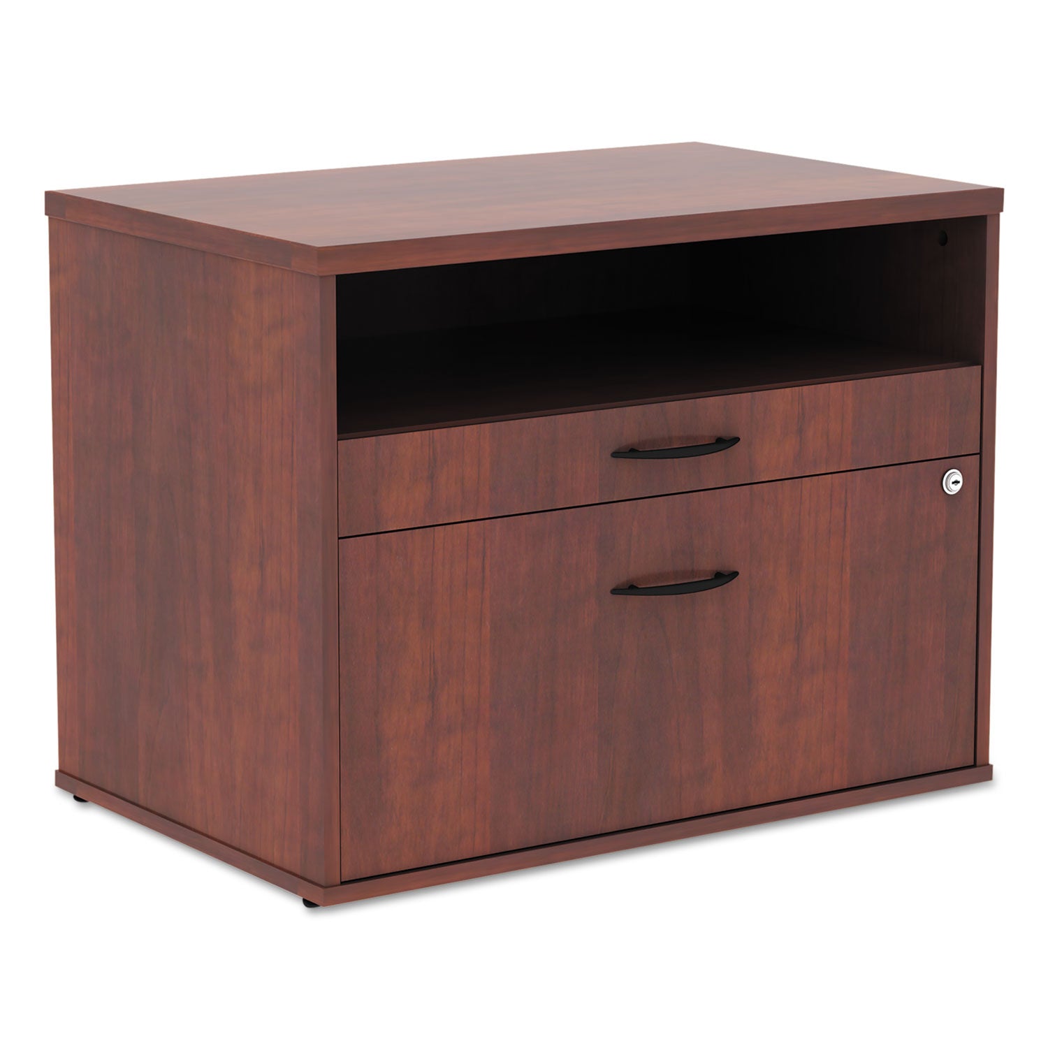 alera-open-office-desk-series-low-file-cabinet-credenza-2-drawer-pencil-file-legal-letter-1-shelfcherry295x1913x2288_alels583020mc - 1