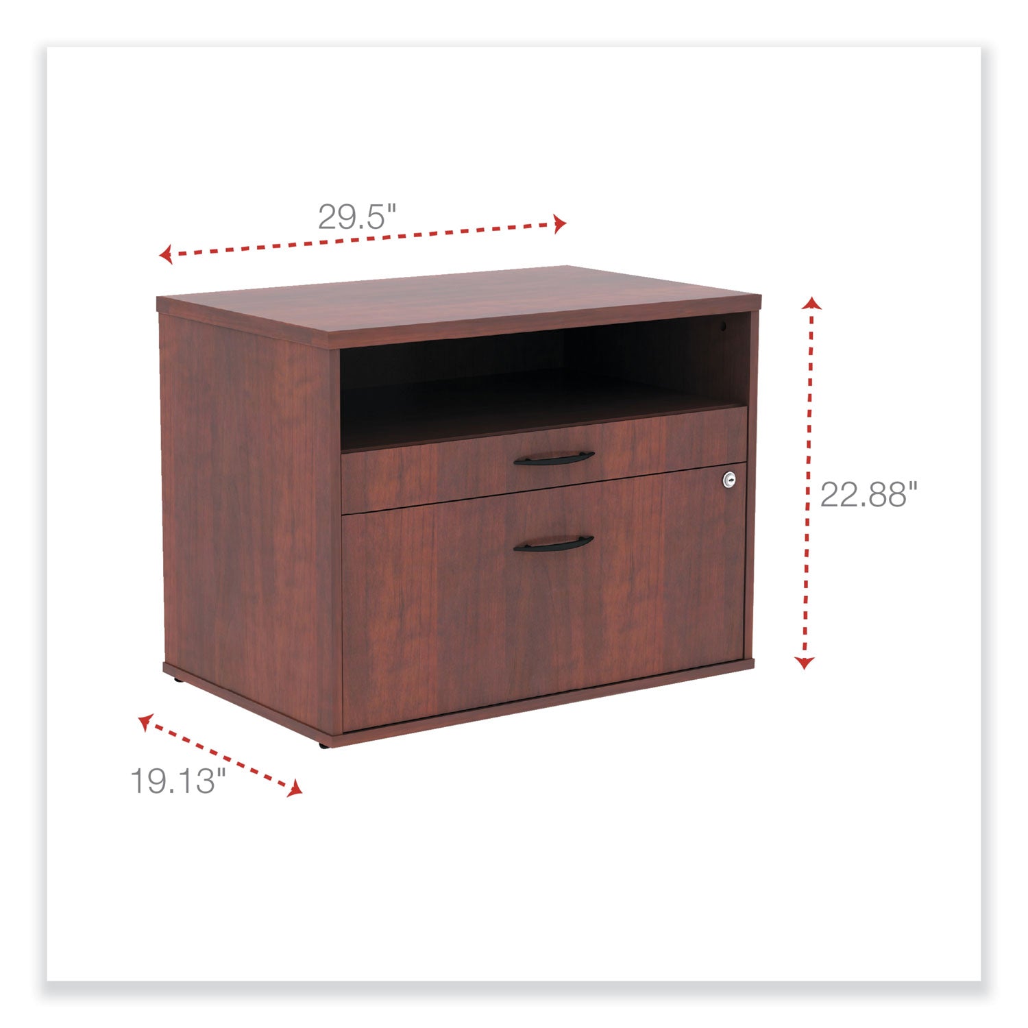 alera-open-office-desk-series-low-file-cabinet-credenza-2-drawer-pencil-file-legal-letter-1-shelfcherry295x1913x2288_alels583020mc - 2