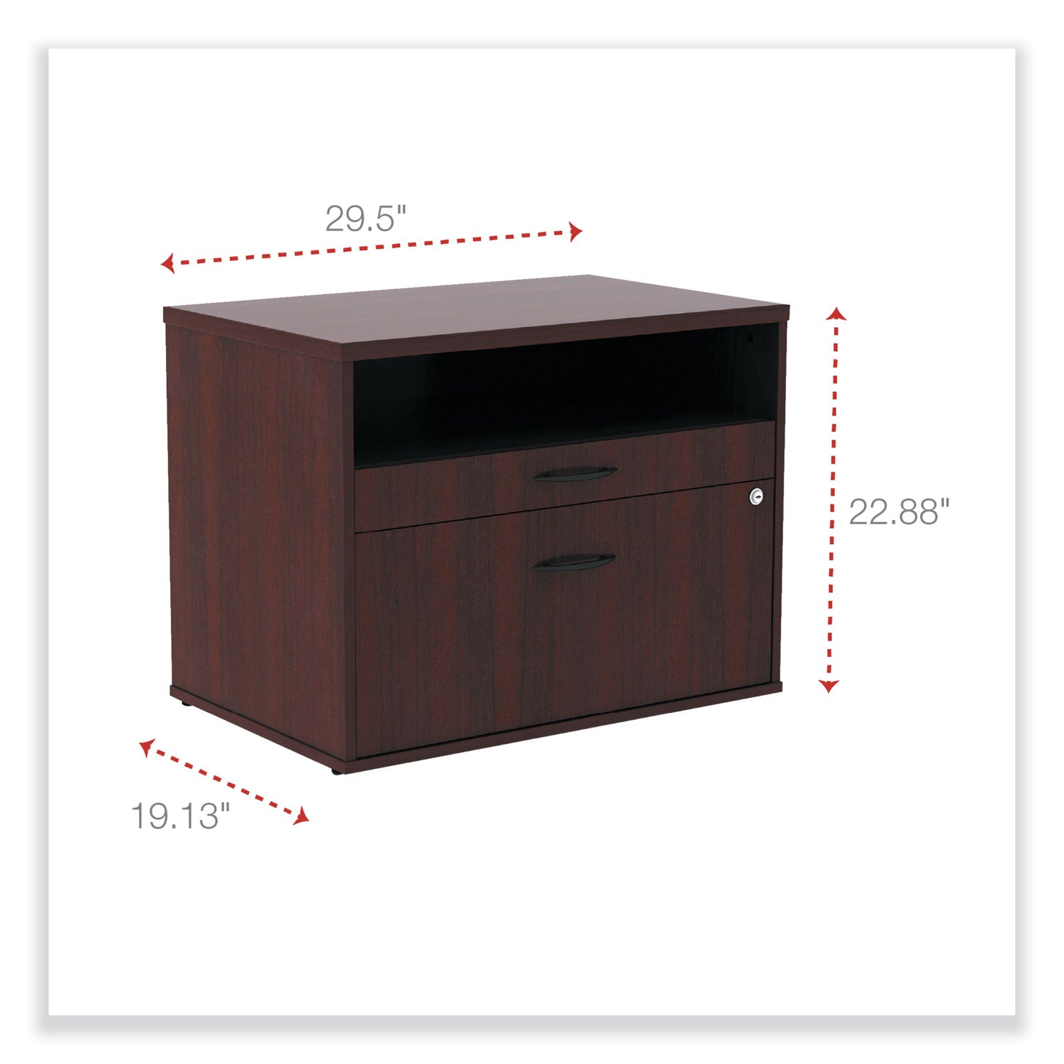 alera-open-office-desk-series-low-file-cabinet-credenza-2-drawer-pencil-filelegal-letter1-shelfmahogany295x1913x2288_alels583020my - 2