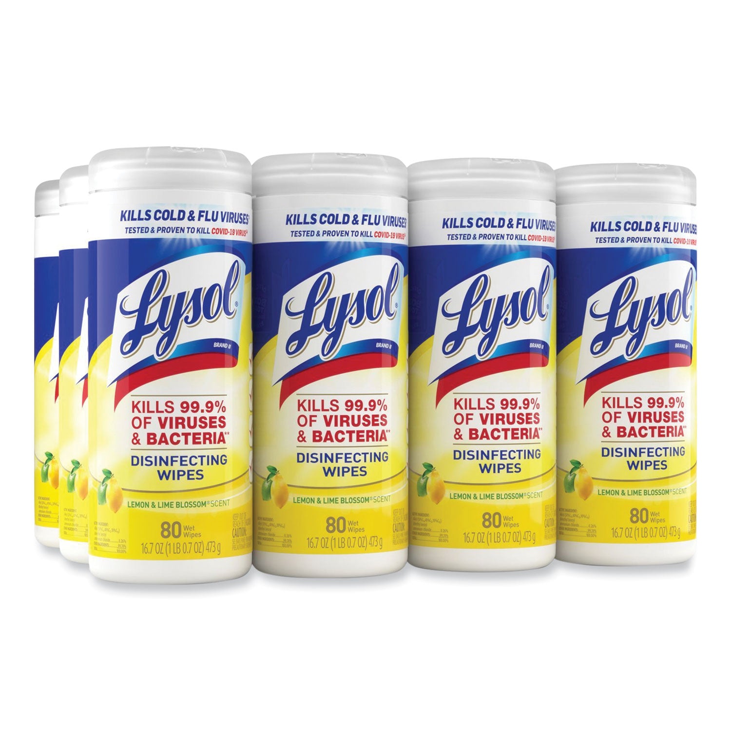 Disinfecting Wipes, 1-Ply, 7 x 7.25, Lemon and Lime Blossom, White, 35 Wipes/Canister, 12 Canisters/Carton - 