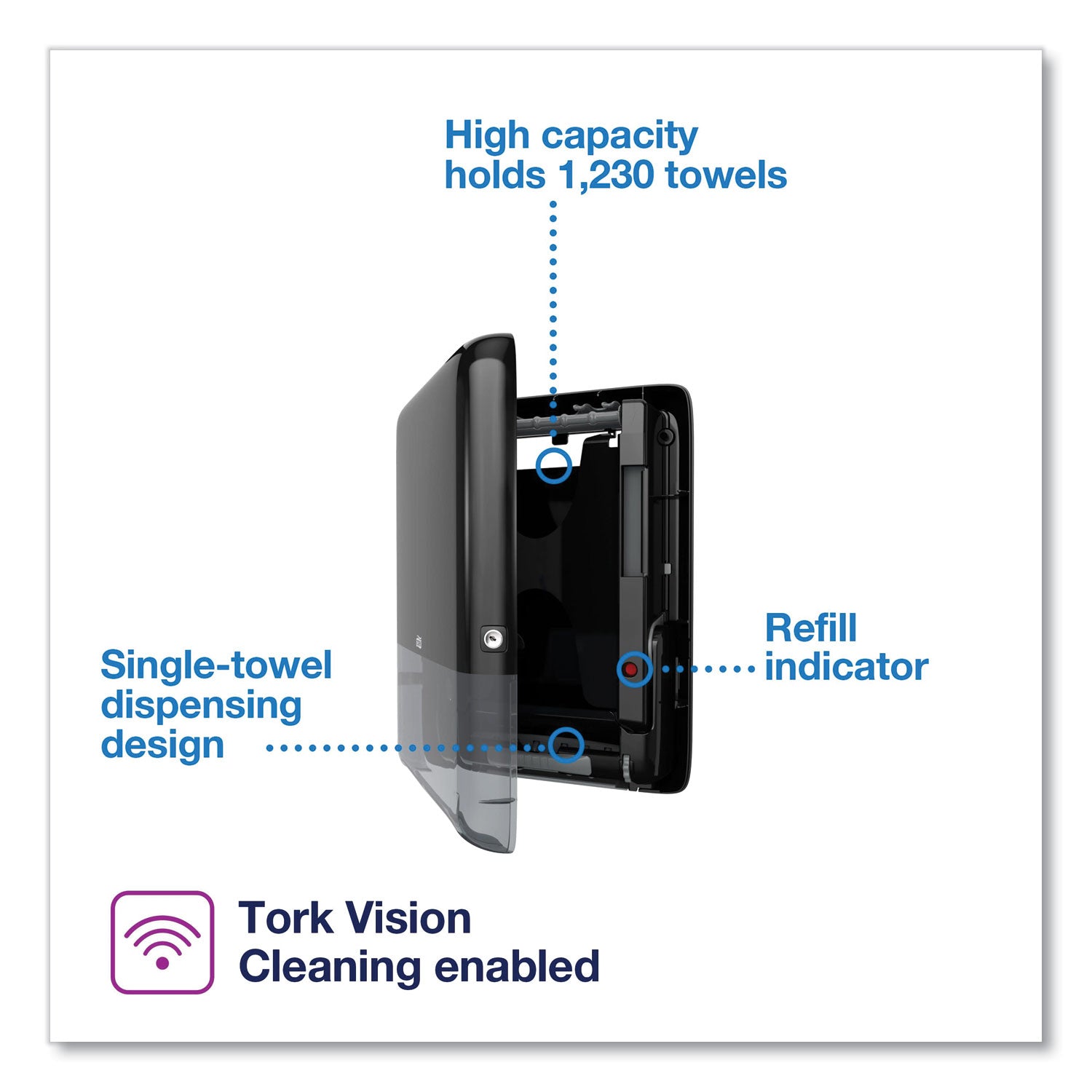 PeakServe Continuous Hand Towel Dispenser, 14.44 x 3.97 x 19.3, Black