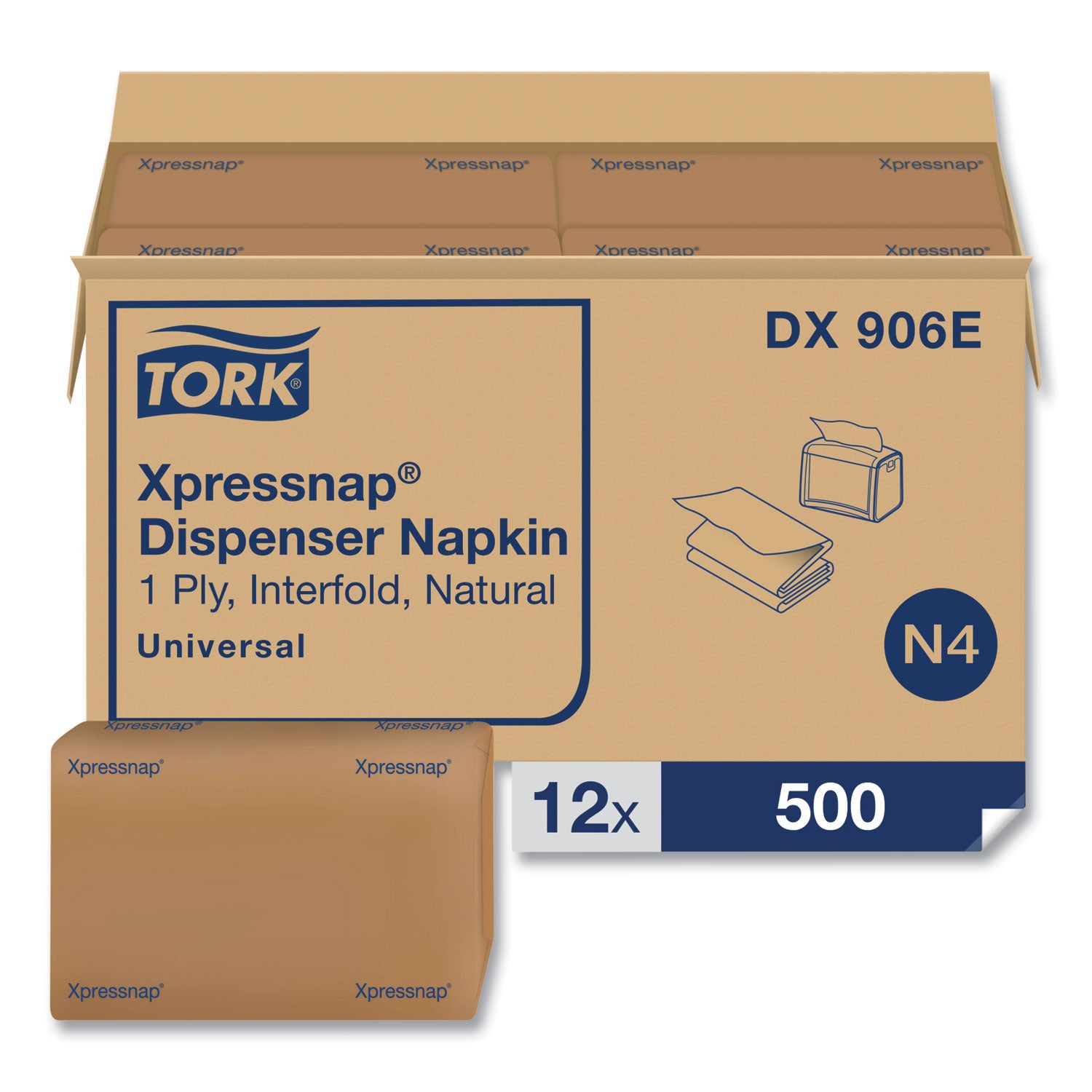 Xpressnap Interfold Dispenser Napkins, 2-Ply, Bag-Pack, 13 x 8.5, Natural, 500/Pack, 12 Packs/Carton