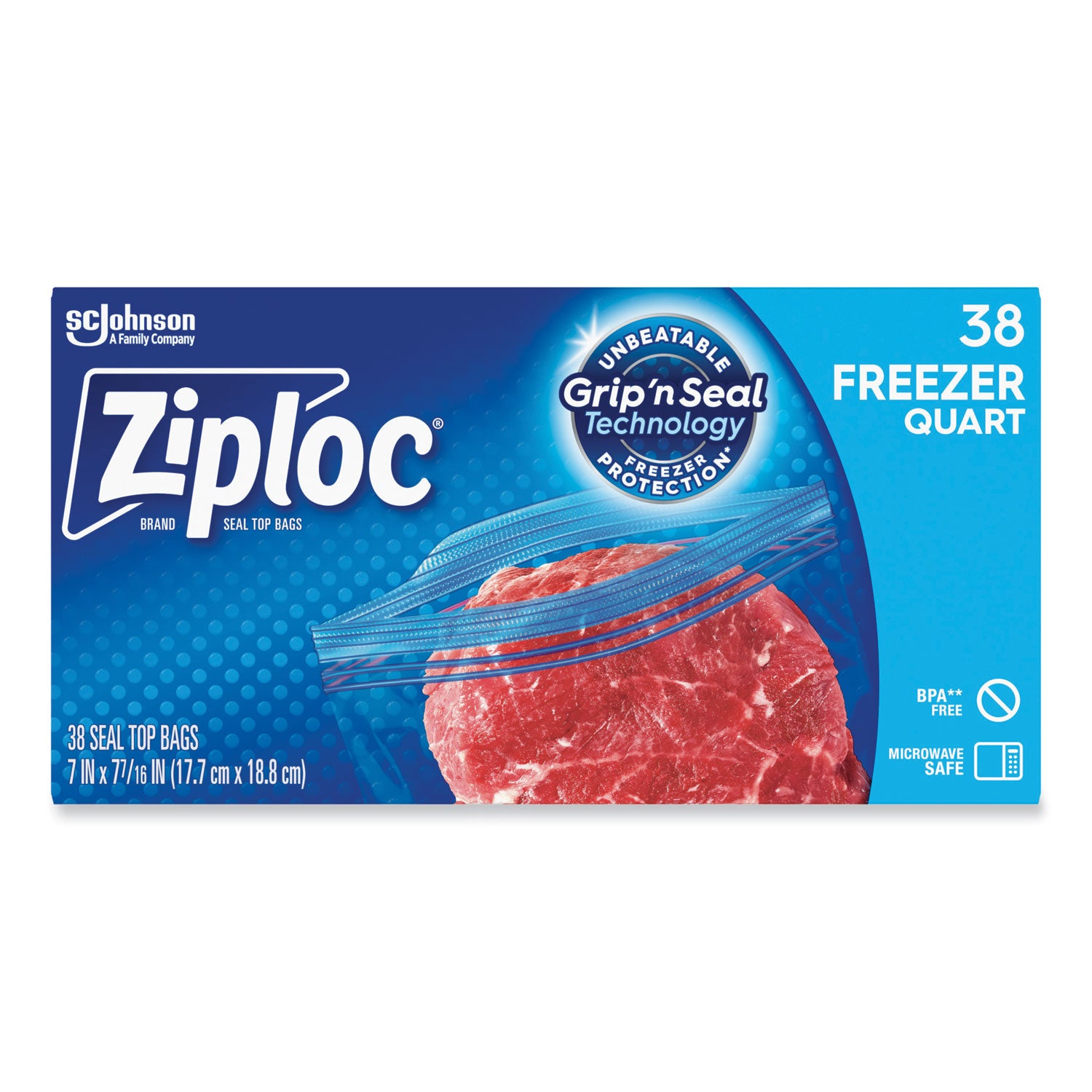 Double Zipper Freezer Bags, 1 qt, 2.7 mil, 6.97" x 7.7", Clear, 38 Bags/Box, 9 Boxes/Carton