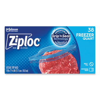 Double Zipper Freezer Bags, 1 qt, 2.7 mil, 6.97" x 7.7", Clear, 38 Bags/Box, 9 Boxes/Carton
