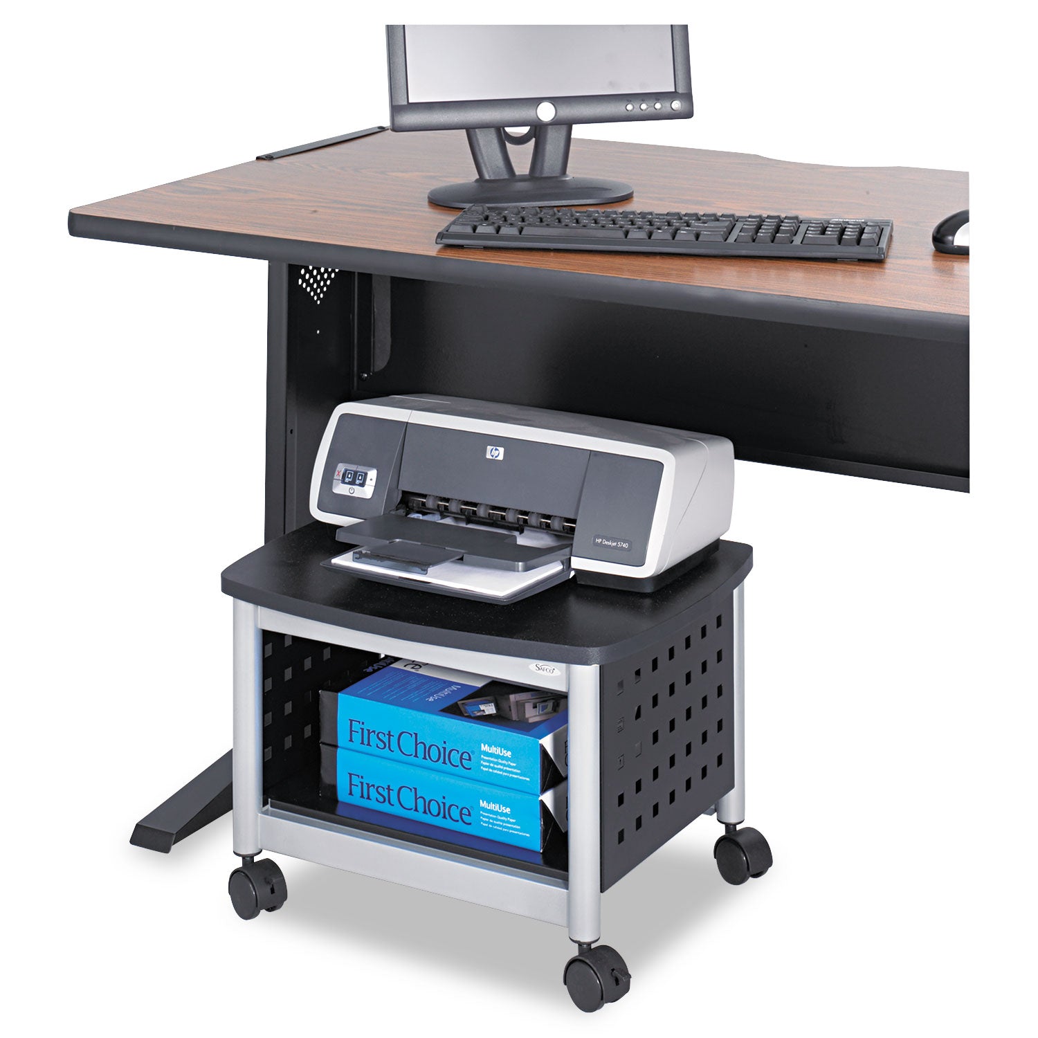 Scoot Under-Desk Printer Stand, Metal, 2 Shelves, 100 lb Capacity, 20.25" x 16.5" x 14.5", Black/Silver - 
