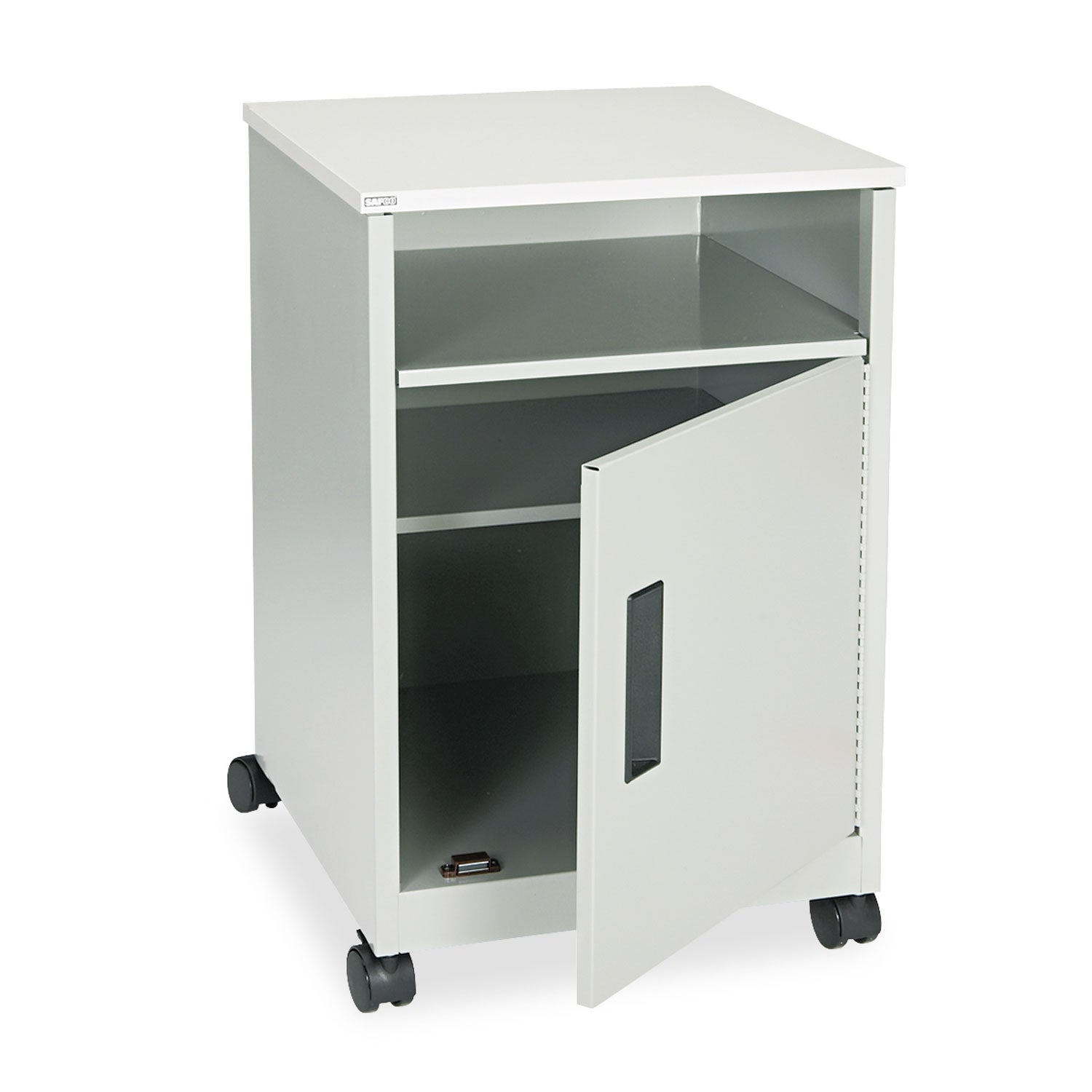 Safco Steel Compact Machine Stand - 200 lb Load Capacity - Hinged Door - 27.4" Height x 17.3" Width x 17.3" Depth - Floor - Laminate - Steel - Gray