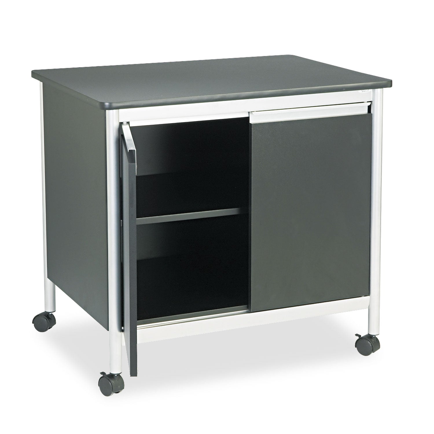 Deluxe Steel Machine Stand, Metal, 3 Shelves, 32" x 24.5" x 30.25", Black - 