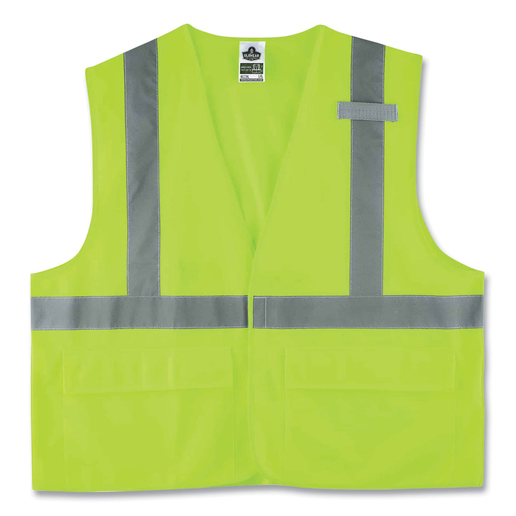 GloWear 8225HL Class 2 Standard Solid Hook and Loop Vest, Polyester, Lime, Large/X-Large, Ships in 1-3 Business Days