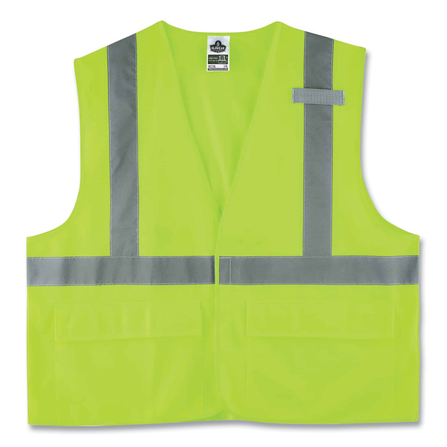 GloWear 8225HL Class 2 Standard Solid Hook and Loop Vest, Polyester, Lime, Large/X-Large, Ships in 1-3 Business Days