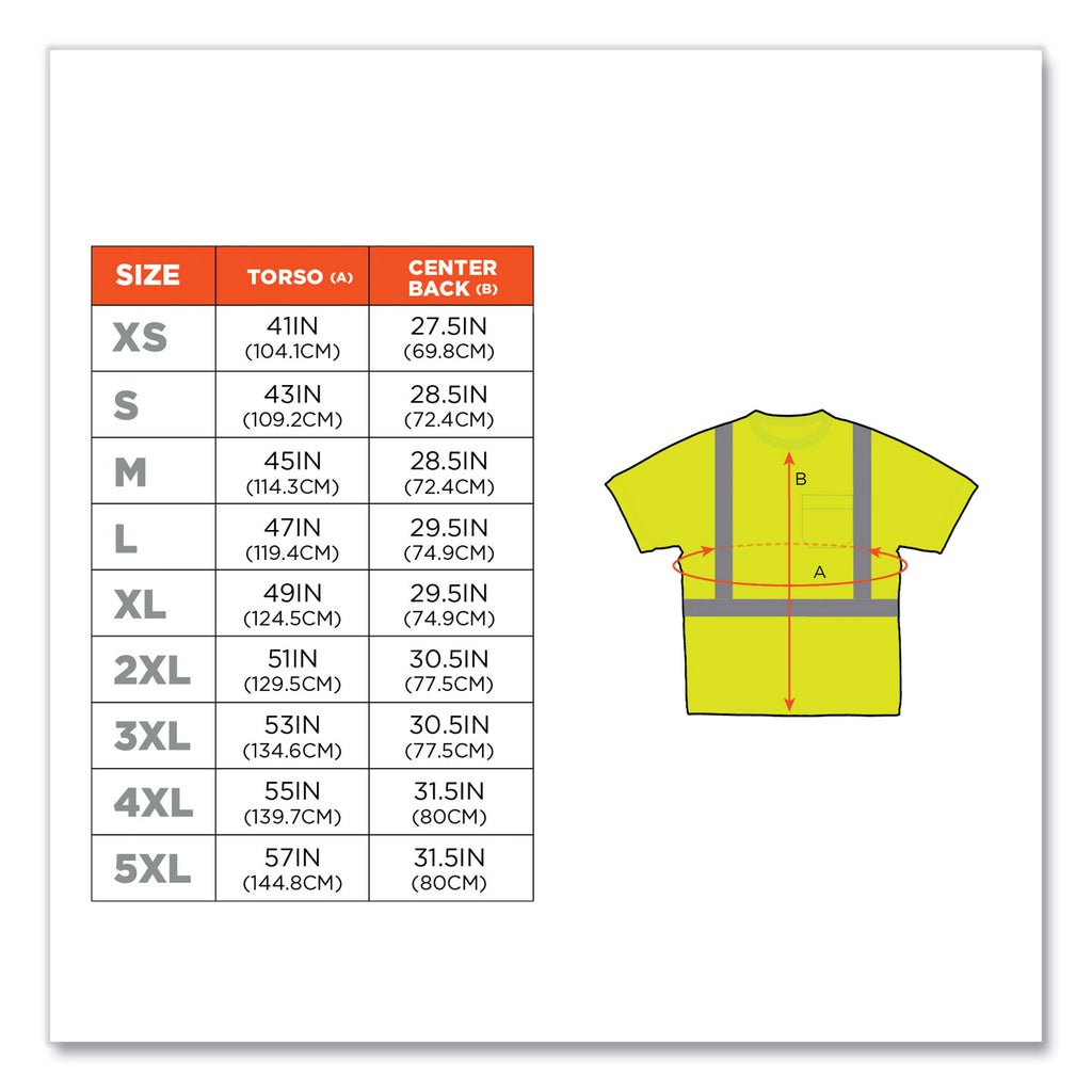 GloWear 8289 Class 2 Hi-Vis T-Shirt, Polyester, Lime, X-Small, Ships in 1-3 Business Days