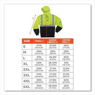 GloWear 8293 Hi-Vis Class 2 Hooded Sweatshirt Black Bottom, Polar Fleece, Small, Lime, Ships in 1-3 Business Days