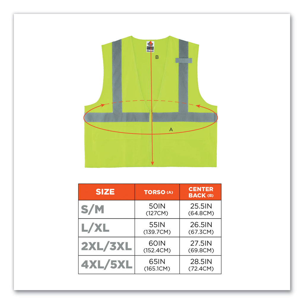 GloWear 8225Z Class 2 Standard Solid Vest, Polyester, Lime, Large/X-Large, Ships in 1-3 Business Days