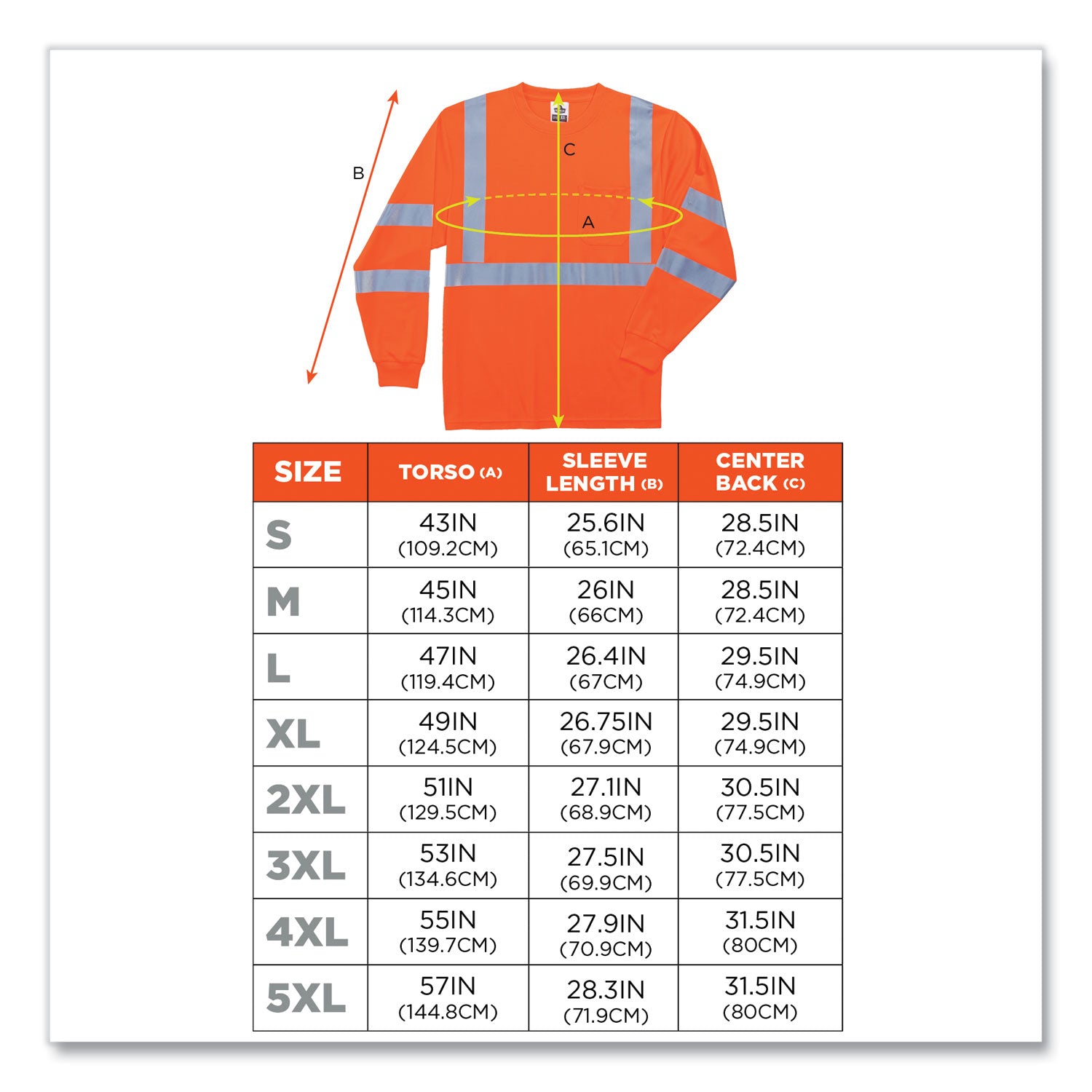 GloWear 8391 Class 3 Hi-Vis Long Sleeve Shirt, Polyester, Orange, Large, Ships in 1-3 Business Days