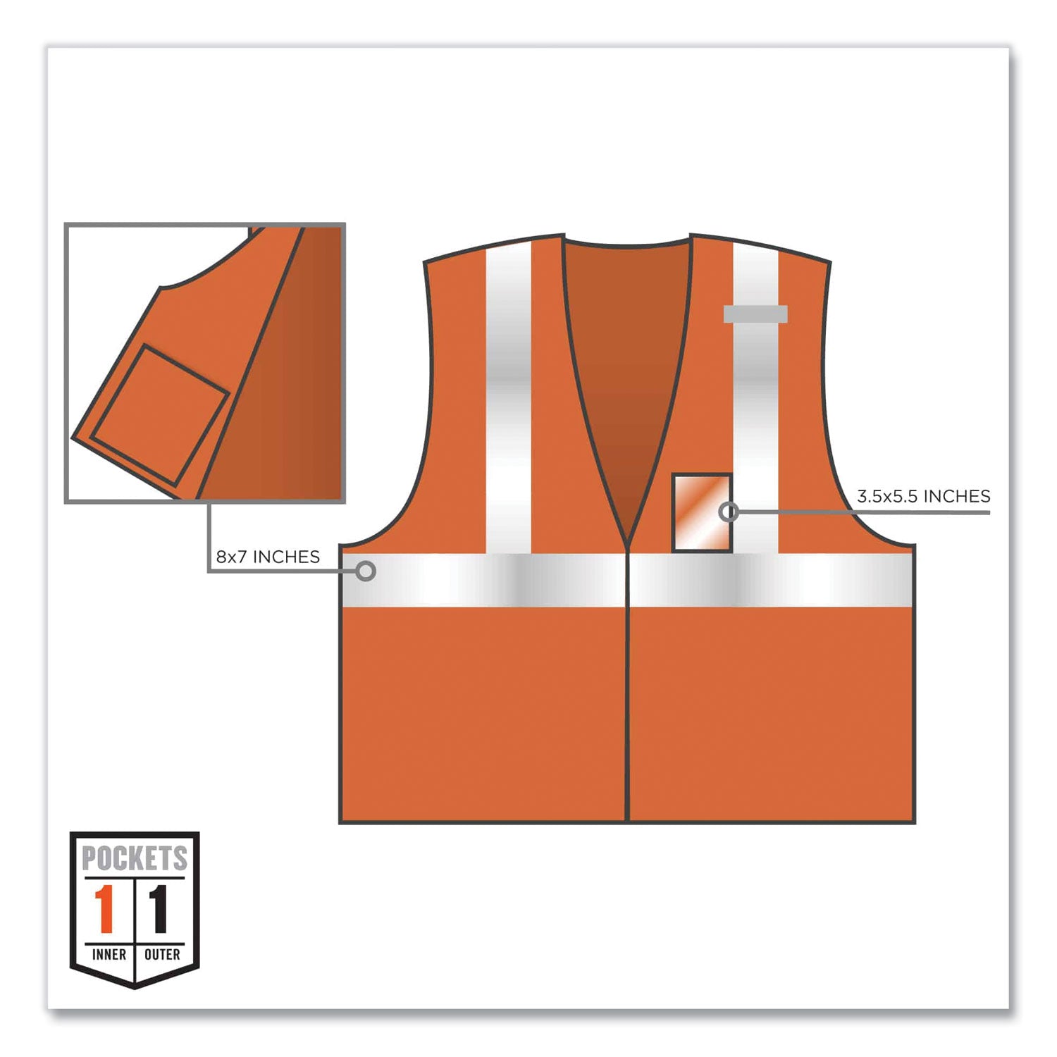 GloWear 8216BA Class 2 Breakaway Mesh ID Holder Vest, Polyester, 2X-Large/3X-Large, Orange, Ships in 1-3 Business Days