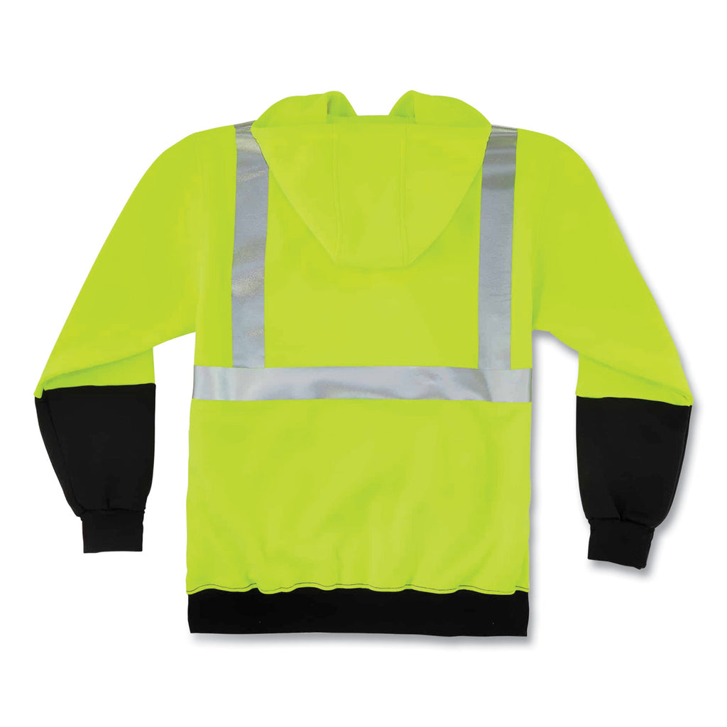 GloWear 8293 Hi-Vis Class 2 Hooded Sweatshirt Black Bottom, Polar Fleece, Small, Lime, Ships in 1-3 Business Days