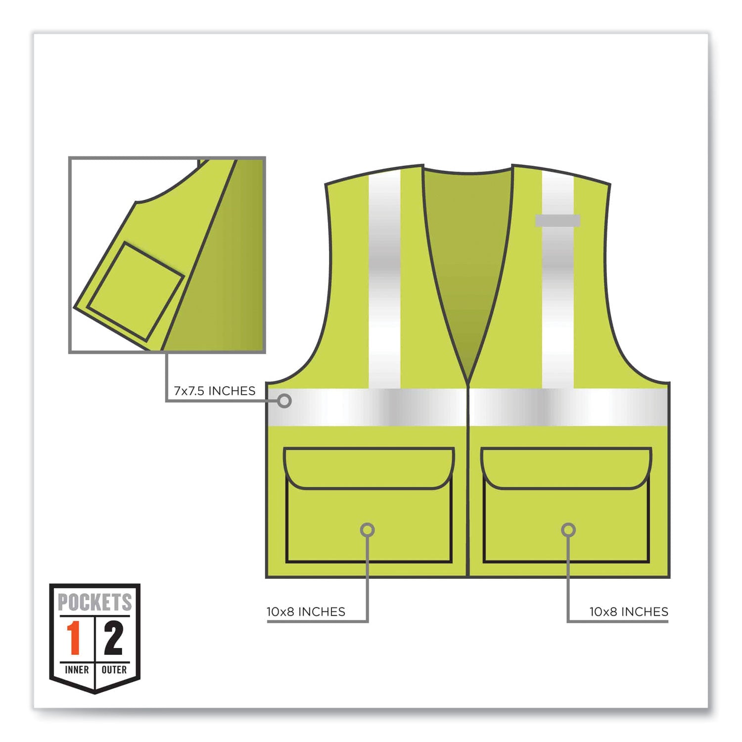 GloWear 8225Z Class 2 Standard Solid Vest, Polyester, Lime, 4X-Large/5X-Large, Ships in 1-3 Business Days