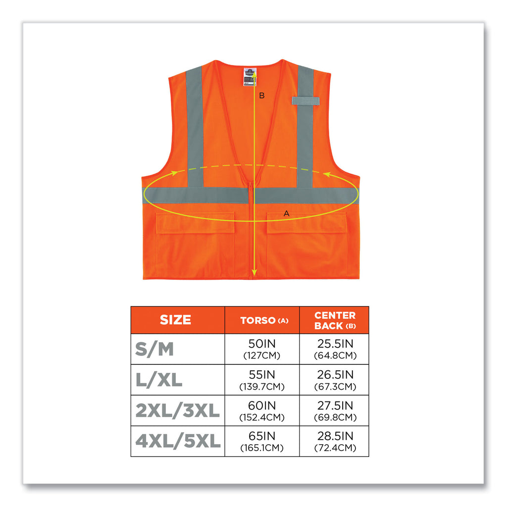 GloWear 8225Z Class 2 Standard Solid Vest, Polyester, Orange, Large/-Large, Ships in 1-3 Business Days