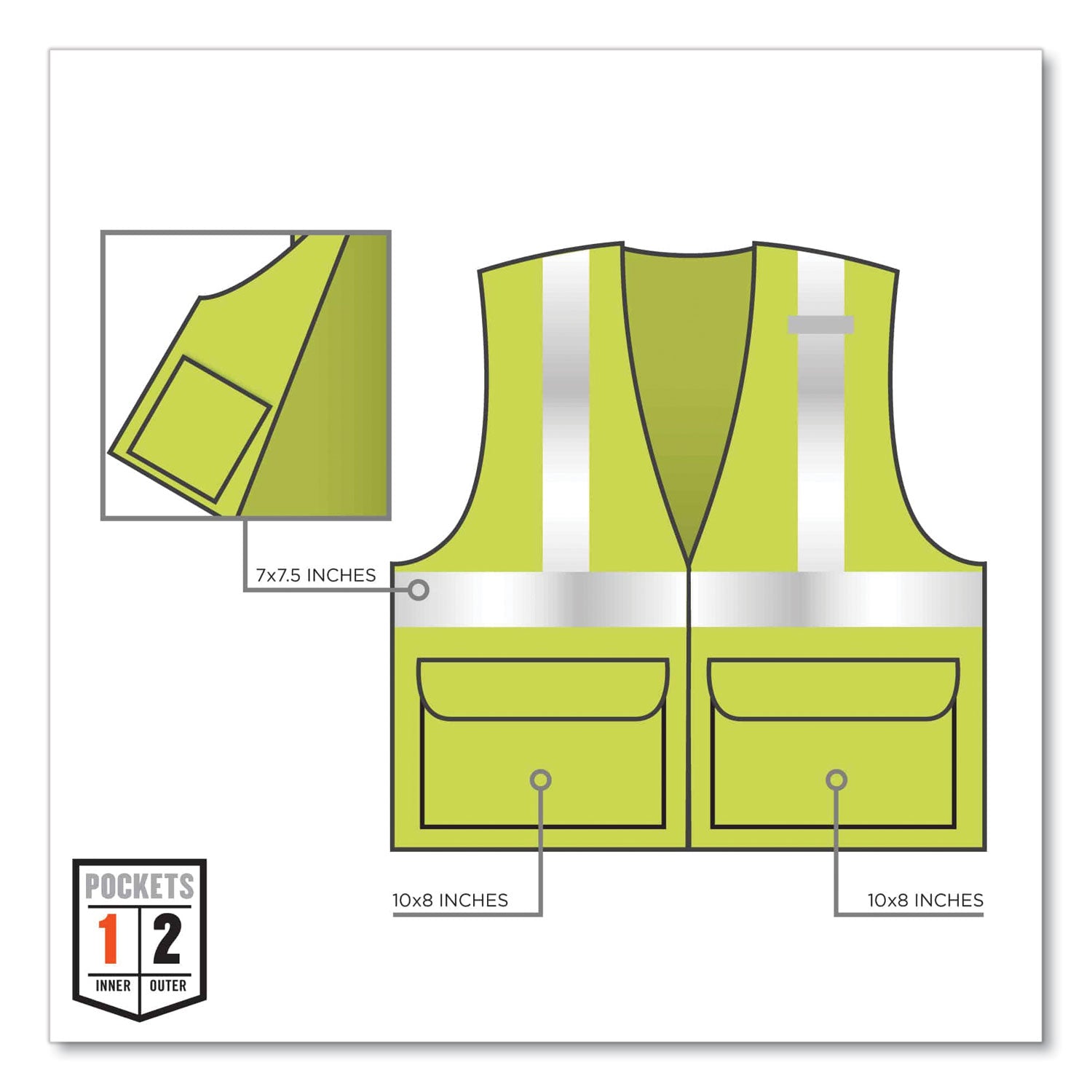 GloWear 8225HL Class 2 Standard Solid Hook and Loop Vest, Polyester, Lime, 4X-Large/5X-Large, Ships in 1-3 Business Days