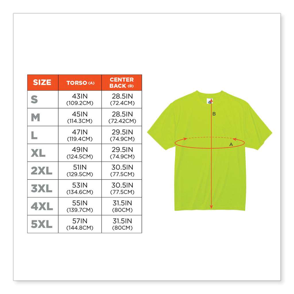 GloWear 8089 Non-Certified Hi-Vis T-Shirt, Polyester, 3X-Large, Lime, Ships in 1-3 Business Days