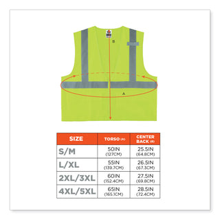 GloWear 8225Z Class 2 Standard Solid Vest, Polyester, Lime, Small/Medium, Ships in 1-3 Business Days