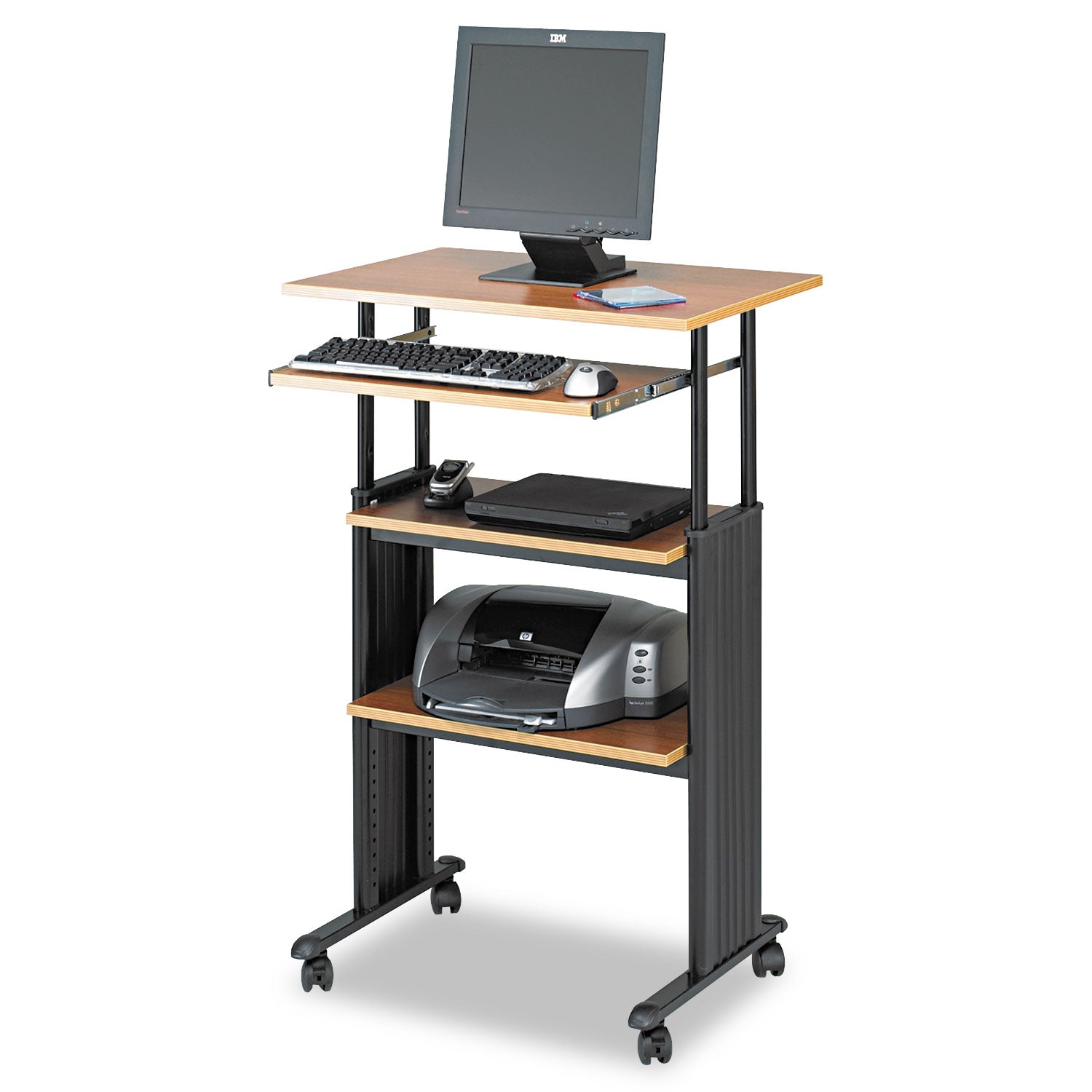 Safco Muv Stand-up Adjustable Height Desk - For - Table TopRectangle Top - Adjustable Height - 35" to 49" , 1" , 1" , 14" , 14" Adjustment - Assembly Required - Medium Oak - Steel, Polyvinyl Chloride (PVC) - 1 Each - 1