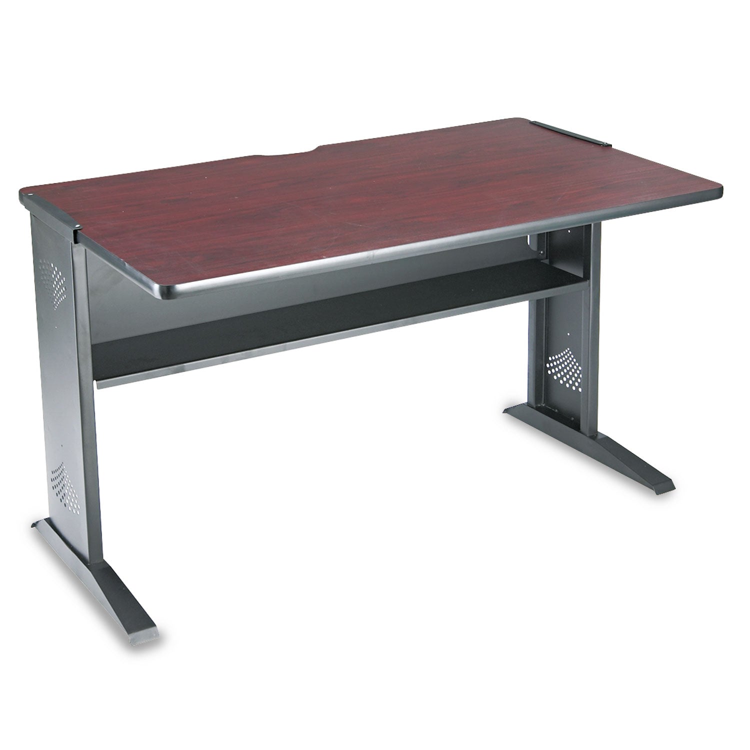 Computer Desk with Reversible Top, 47.5" x 28" x 30", Mahogany/Medium Oak/Black - 