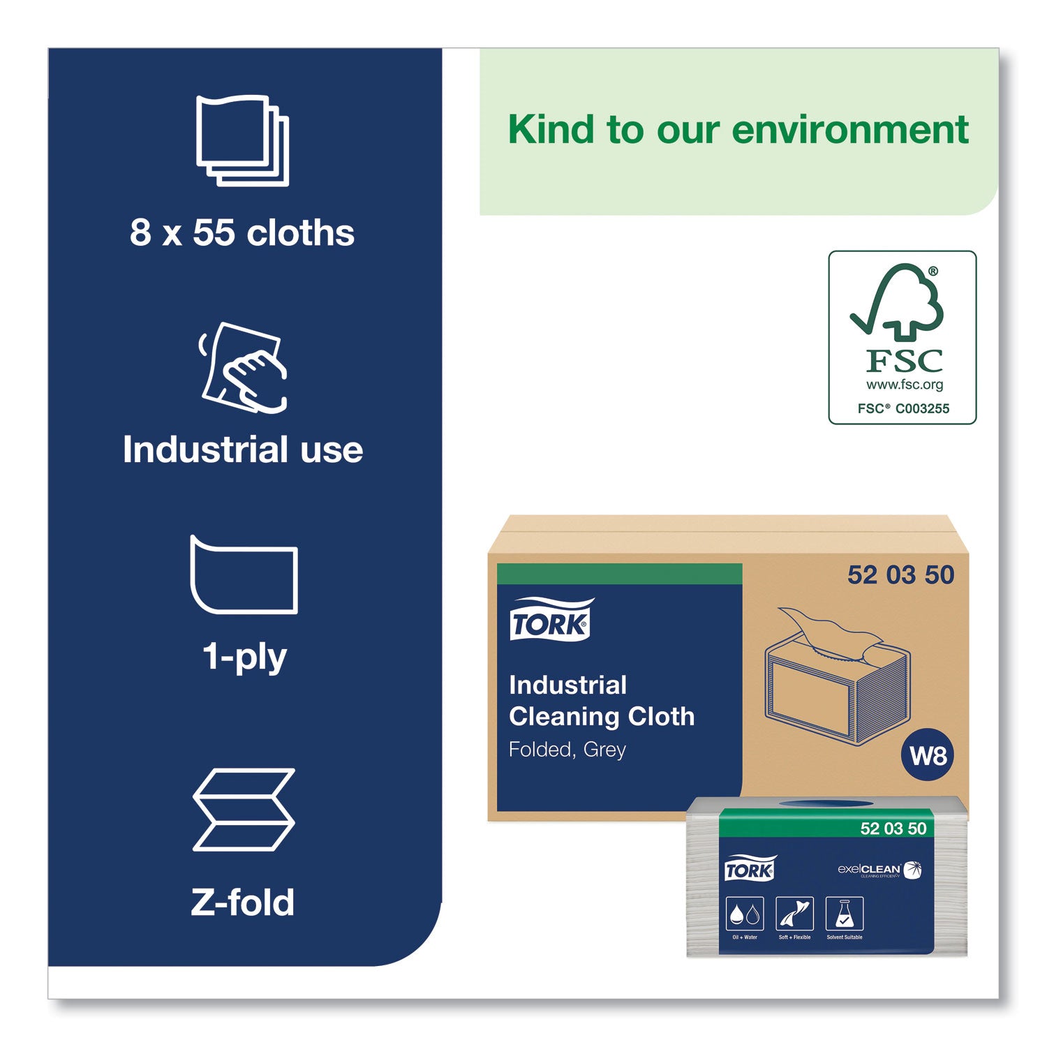 Industrial Cleaning Cloths, 1-Ply, 12.6 x 15.16, Gray, 55/Pack, 8 Packs/Carton
