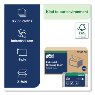 Industrial Cleaning Cloths, 1-Ply, 12.6 x 15.16, Gray, 55/Pack, 8 Packs/Carton
