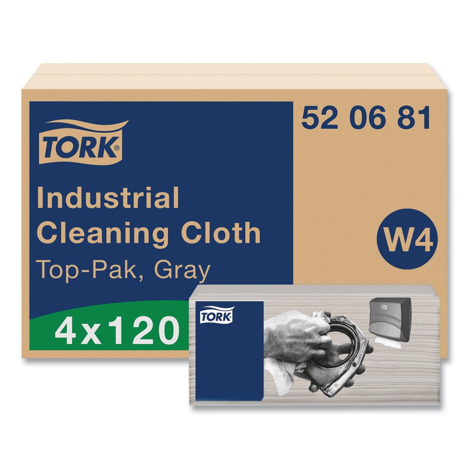 TORK Industrial Cleaning Cloth Gray W4 - 1 Ply - 13.98" x 16.34" - Gray - Cellulose, Polyester, Polypropylene - Soft, Flexible, Disposable, Absorbent, Non-scratching, Embossed - For Multipurpose - 120 / Pack