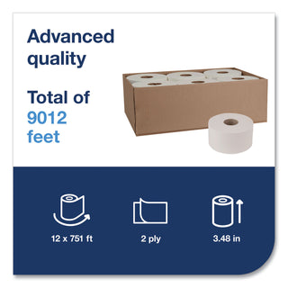 Advanced Jumbo Bath Tissue, Septic Safe, 2-Ply, White, 3.48" x 751 ft, 12 Rolls/Carton