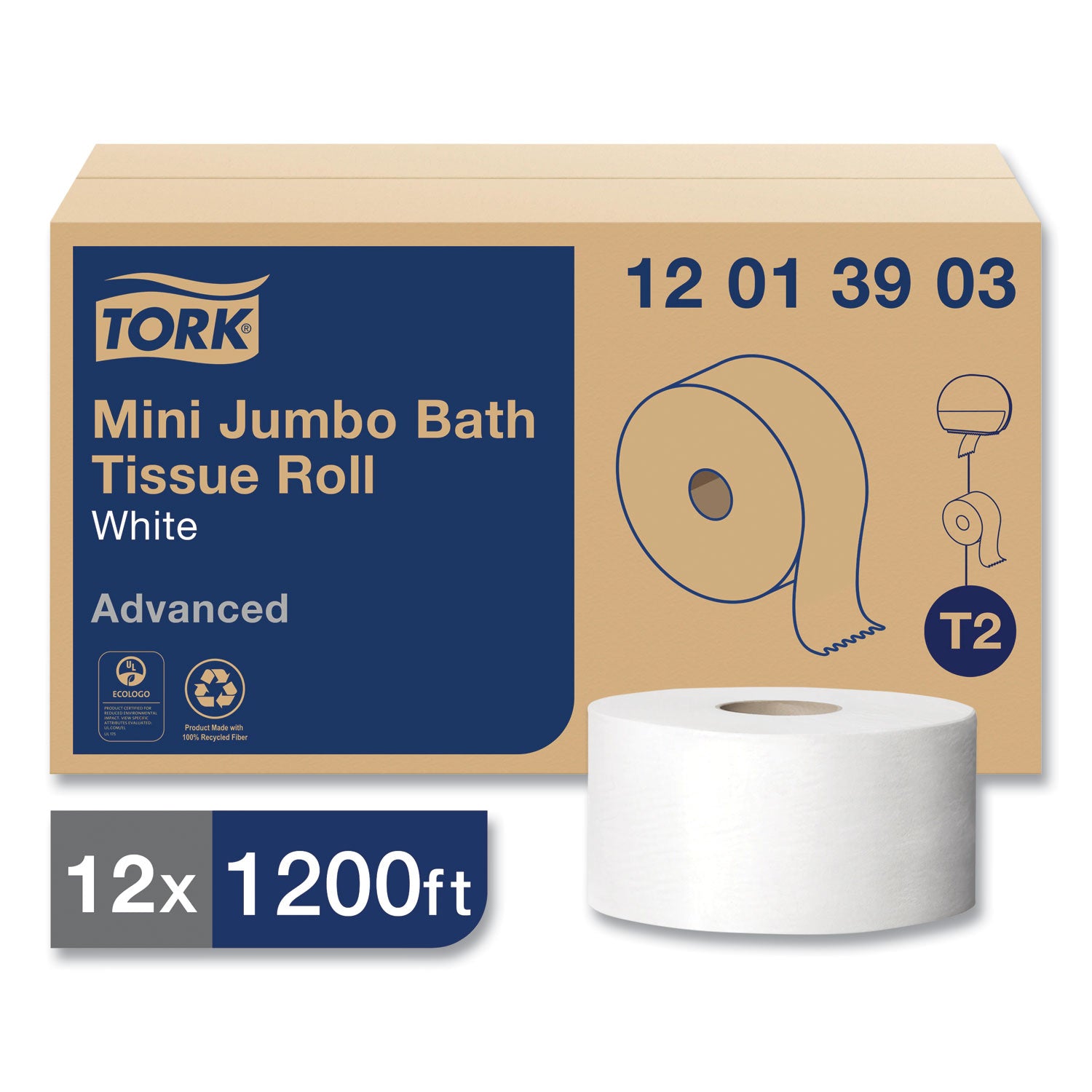 Advanced Jumbo Bath Tissue, Septic Safe, 1-Ply, White, 3.48" x 1,200 ft, 12 Rolls/Carton
