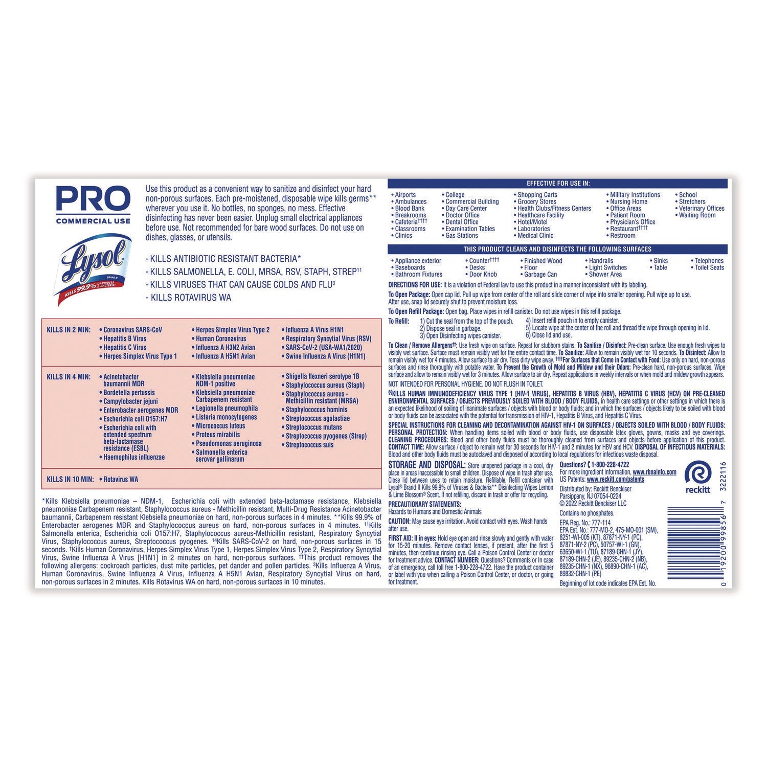 Professional Disinfecting Wipe Bucket, 1-Ply, 6 x 8, Lemon and Lime Blossom, White, 800 Wipes/Bucket, 2 Buckets/Carton