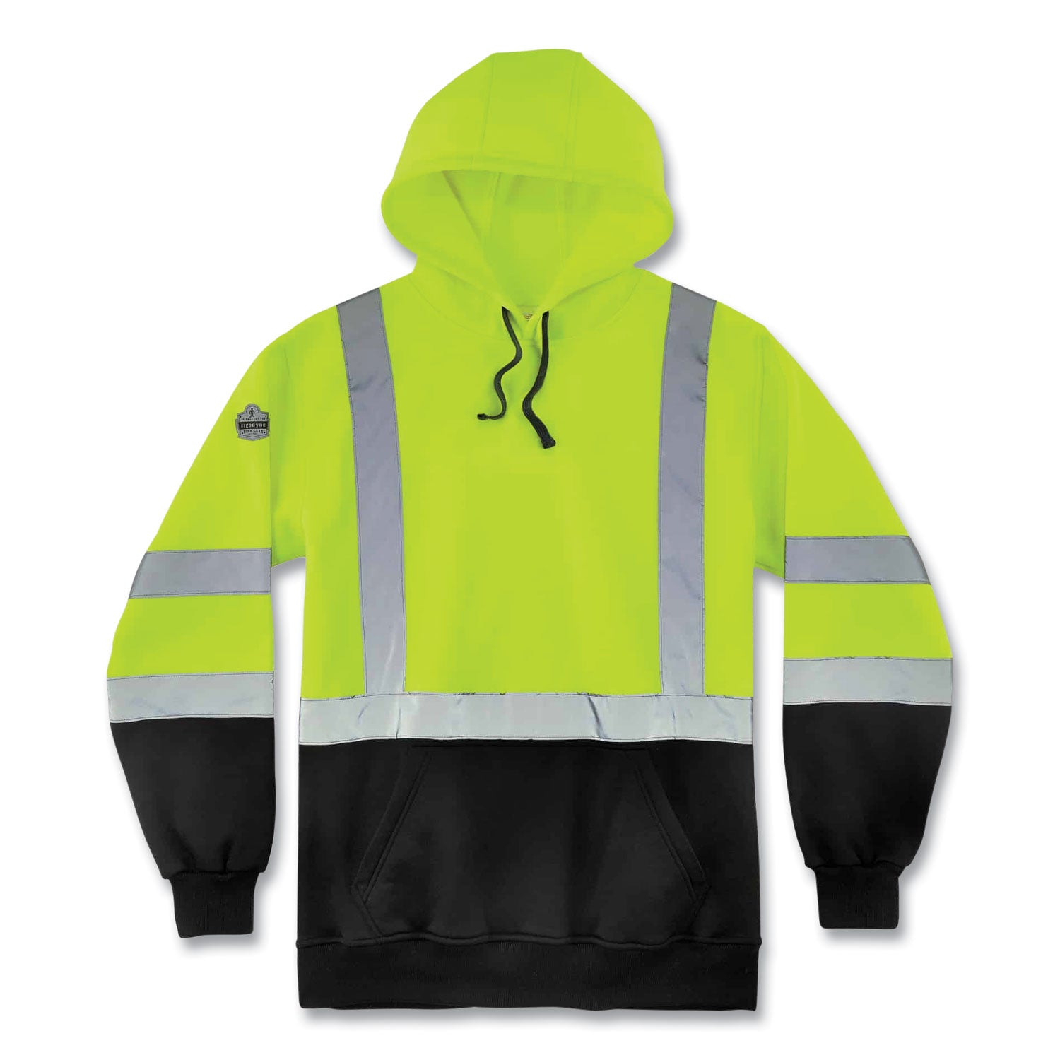 glowear-8373-hi-vis-class-3-hooded-with-sweatshirt-black-bottom-polar-fleece-lime-medium-ships-in-1-3-business-days_ego21887 - 1