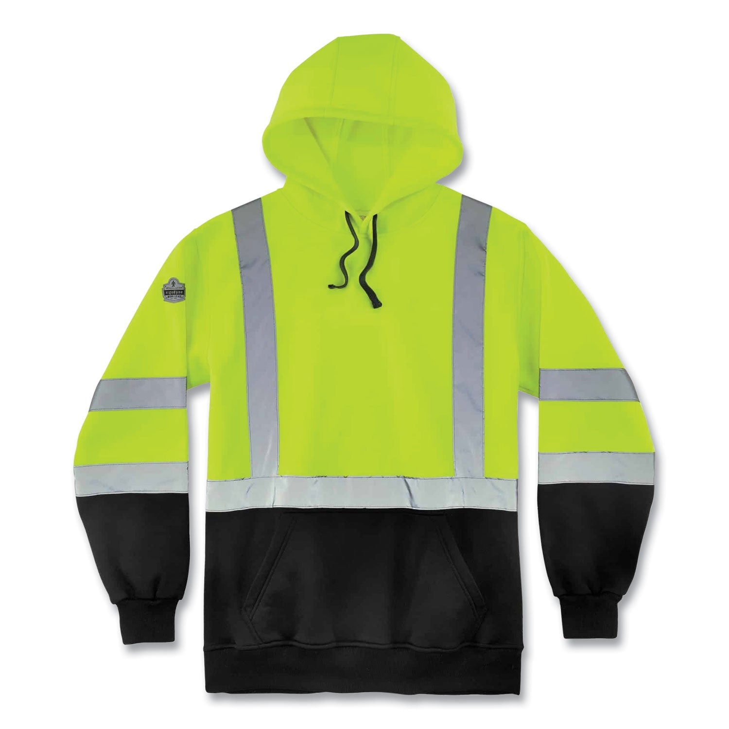 glowear-8373-hi-vis-class-3-hooded-with-sweatshirt-black-bottom-polar-fleece-lime-medium-ships-in-1-3-business-days_ego21889 - 1