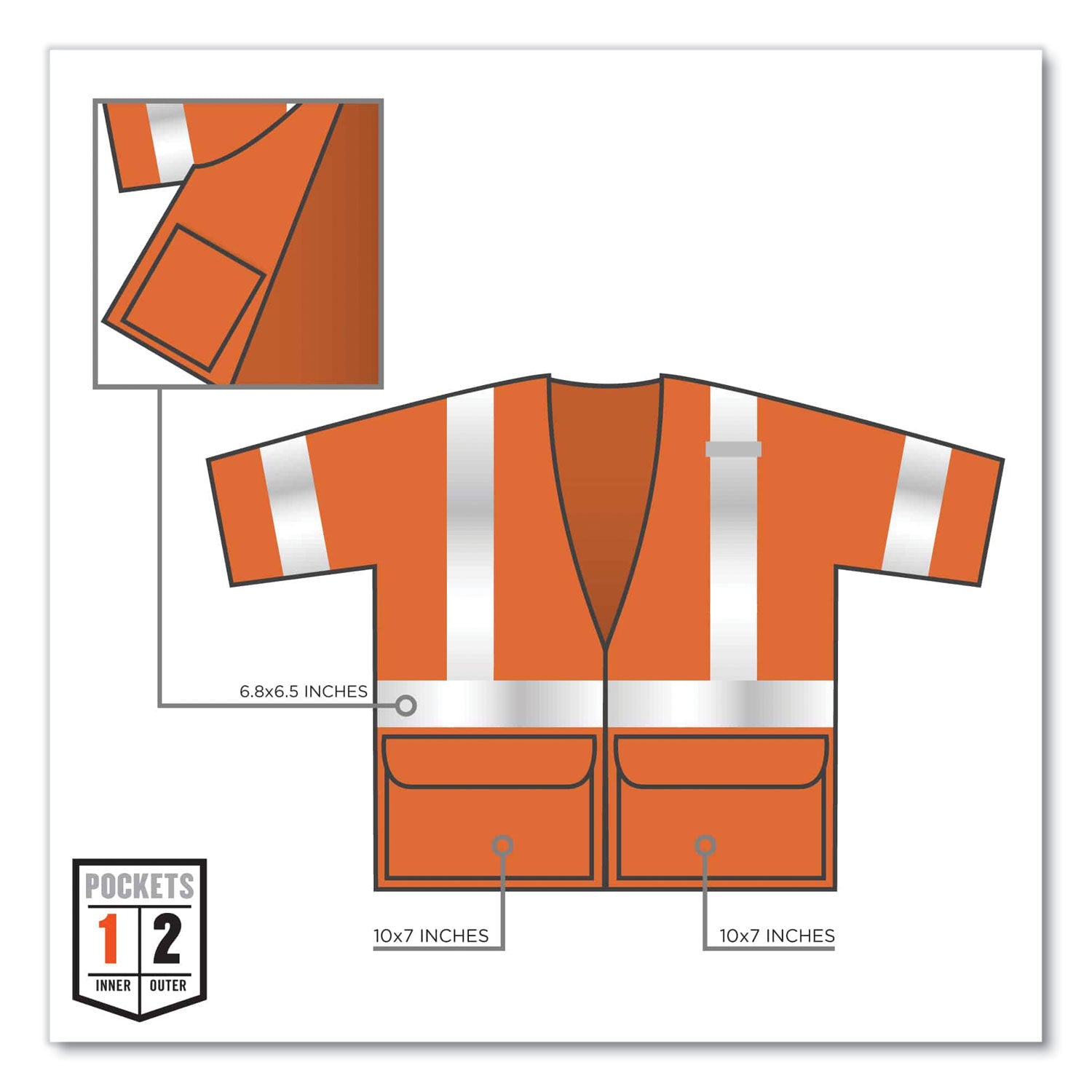 GloWear 8320Z Class 3 Standard Zipper Vest, Polyester, Small/Medium, Orange, Ships in 1-3 Business Days