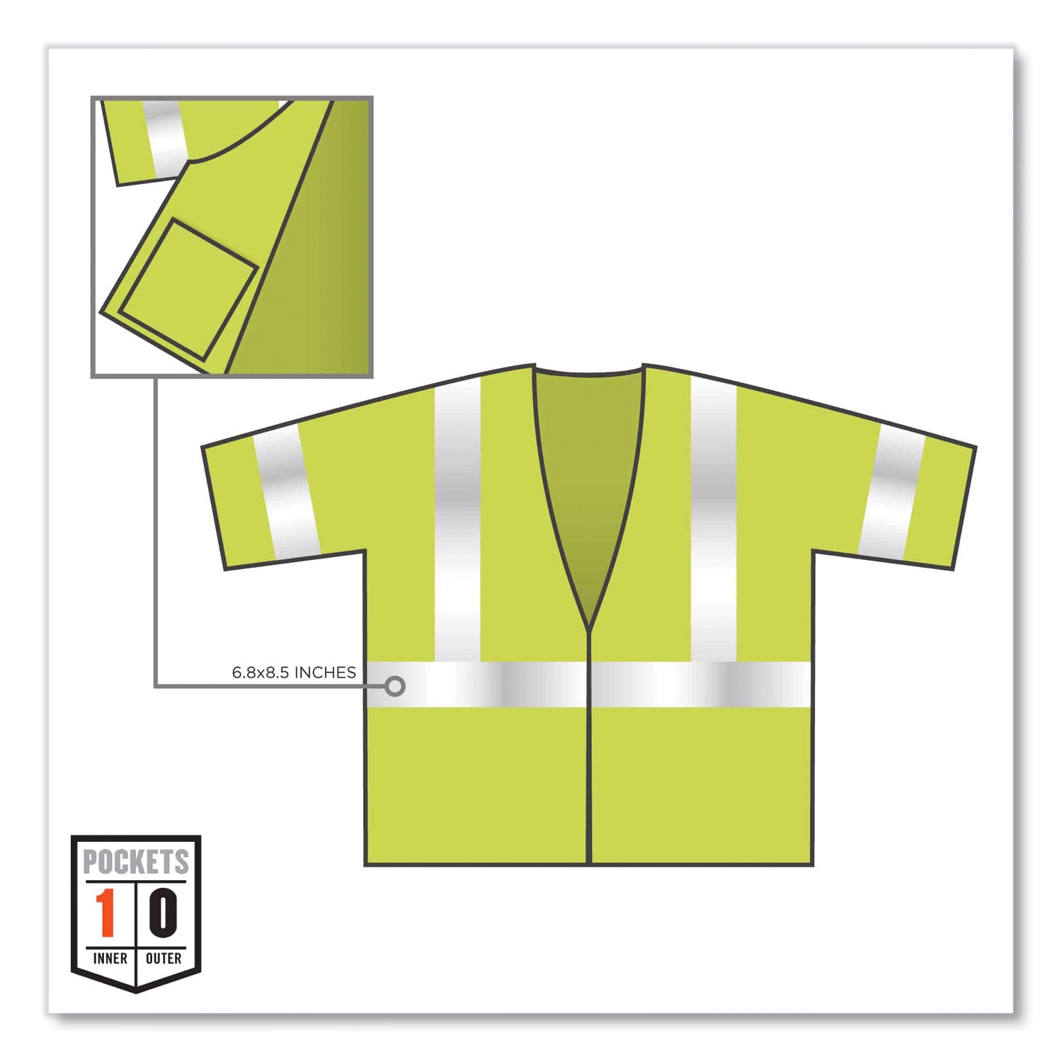 GloWear 8310HL Class 3 Economy Hook and Loop Vest, Polyester, 4X-Large/5X-Large, Lime, Ships in 1-3 Business Days